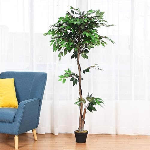 Miniatura 1 de BestComfort Árbol de seda artificial de ficus de 5.5 pies, planta falsa decorativa para interiores de casa, árbol de hojas artificiales en maceta,