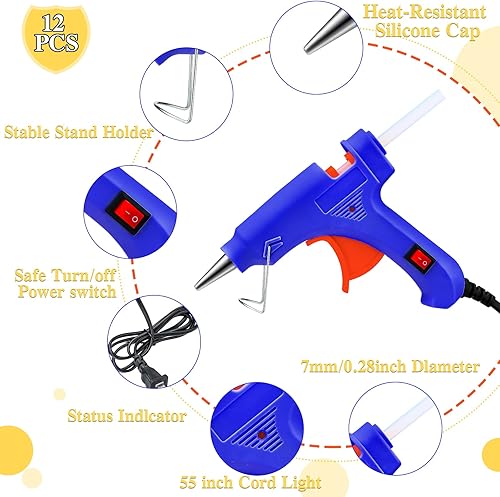 Miniatura 3 de Therwen 12 piezas de mini pistola de pegamento para manualidades a granel con 100 barras de pegamento, pistola de pegamento multicolor de