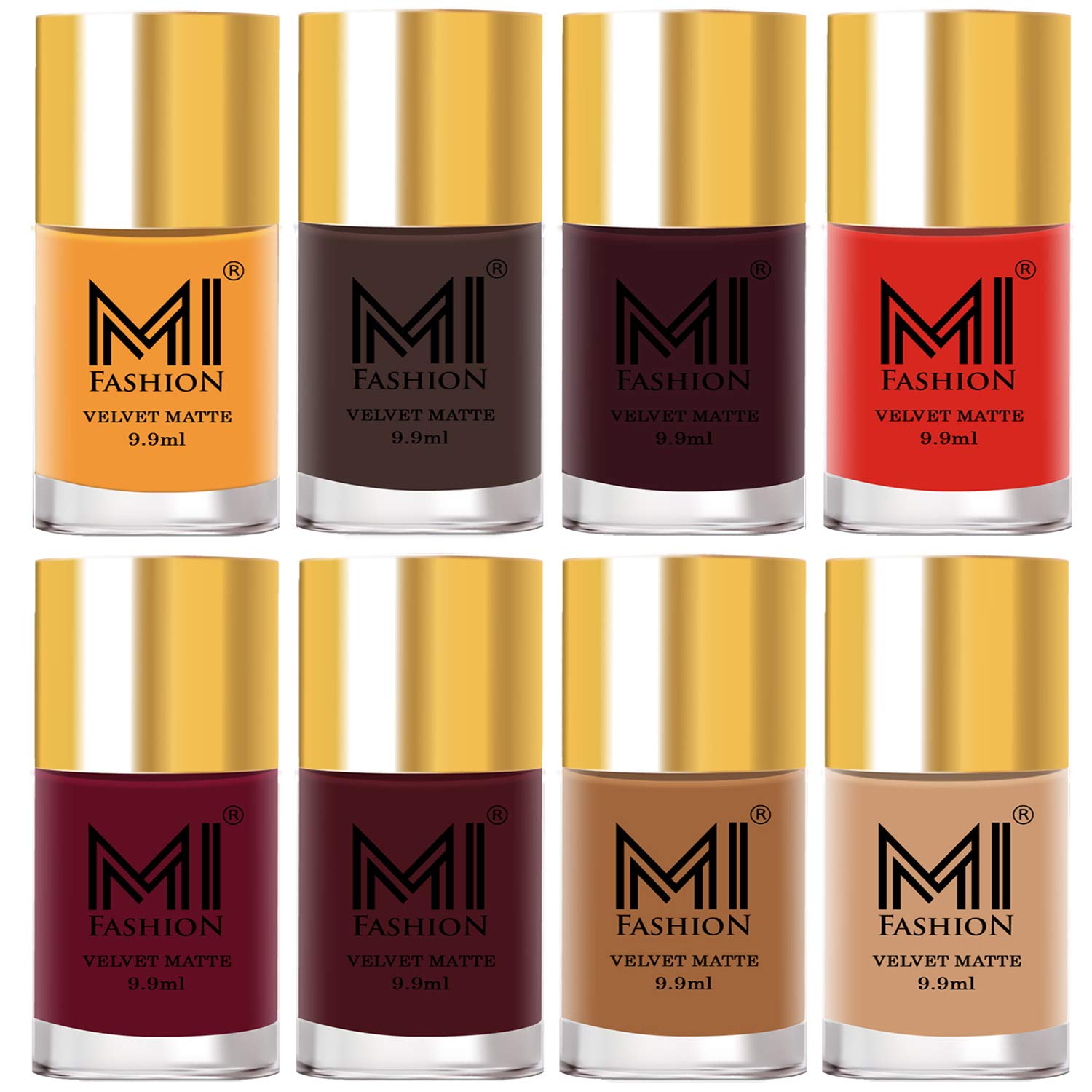 MI FASHION Velvet High Finish Super Matte Nail Polish Multicolours Combo Set Radiant Nails Perfect Stay All Day Top Coat 9.9ml Each (Pack-8)-image-40