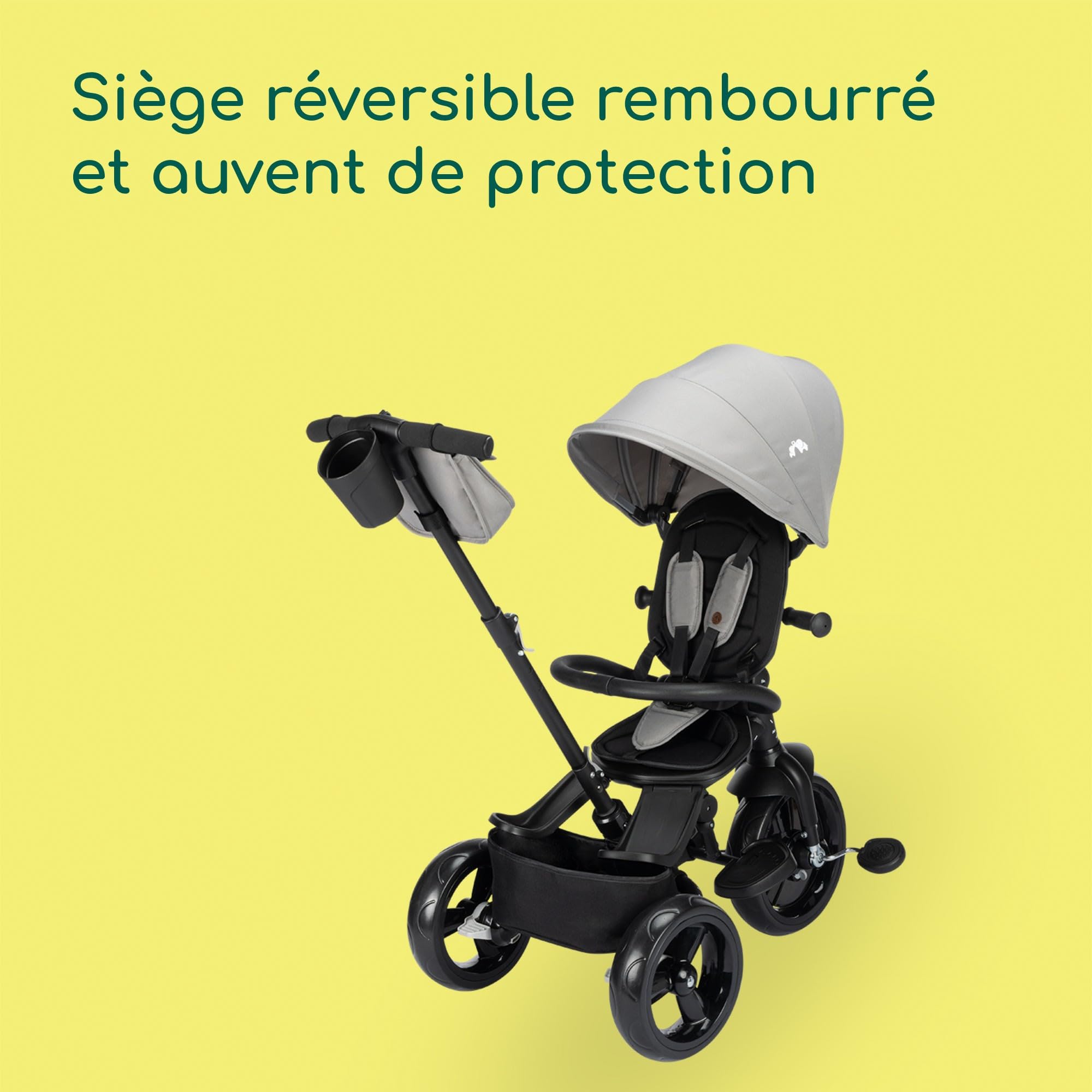 Bebeconfort Windy, Tricycle bébé évolutif avec poignée parent, 10 mois-4 ans, 0-25 kg, Taille réglable, Siège confortable et réversible, Capote de protection, Pliage compact, Vélo bébé, Tinted Grey