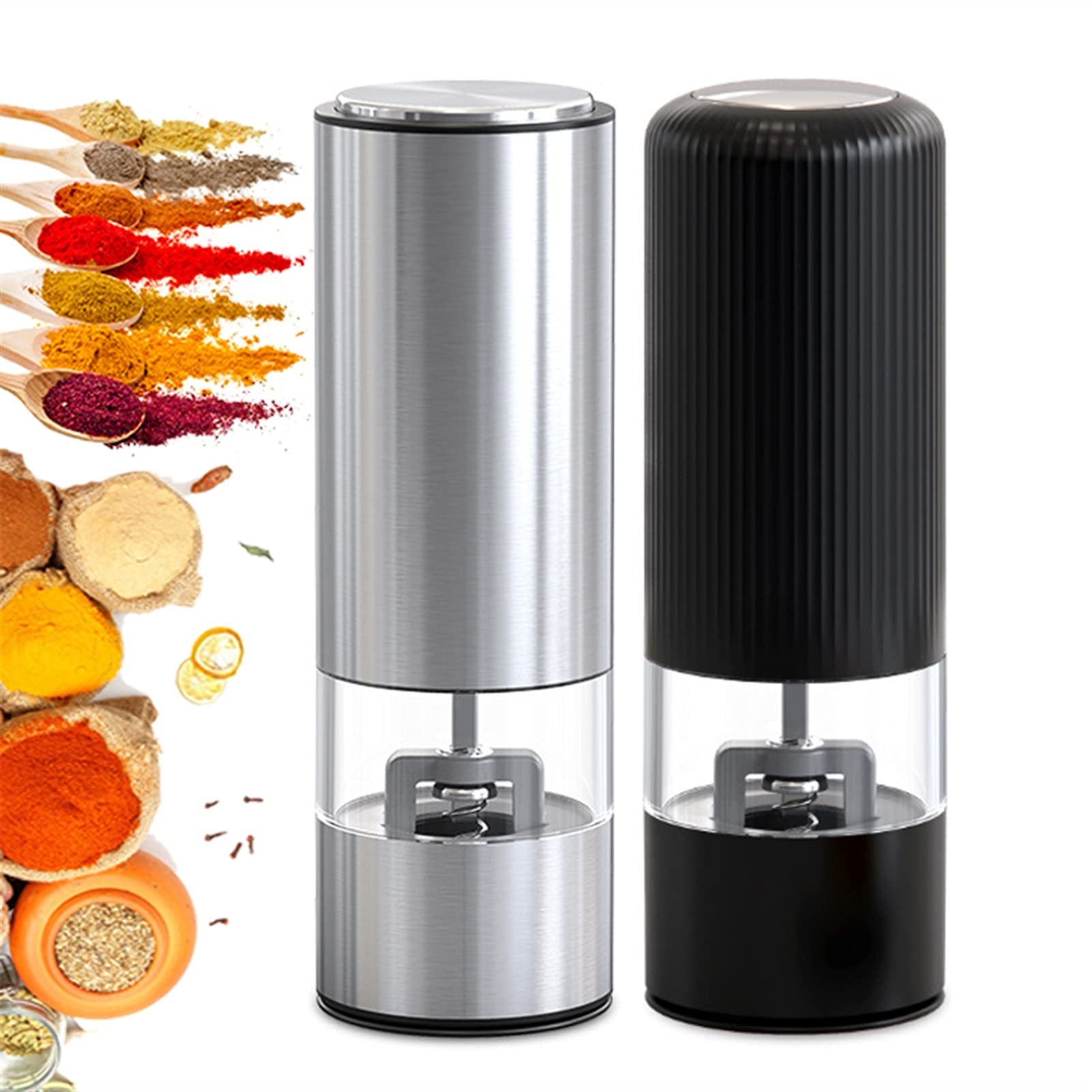 Młynek do pieprzu Elektryczny automatyczny młynek do soli i pieprzu - światło LED młynki do pieprzu młynek do przypraw młynek kuchenny narzędzia kuchenne blender pieprzu (kolor: stal