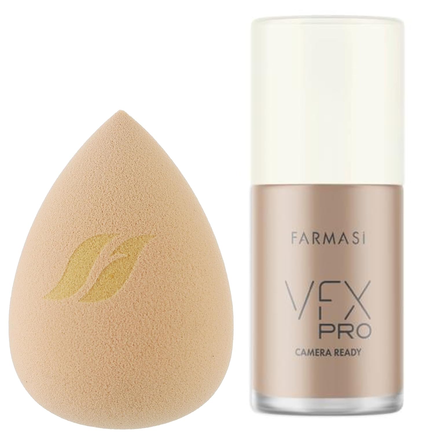 Farmasi VFX Pro Foundation Camera Ready N03, 30ml/1.01flOz & Makeup Sponge - Full Coverage, Color Correcting, Smooth Finish, Matte Finish, Long-Lasting, Pore Minimizing, Skin Hydration