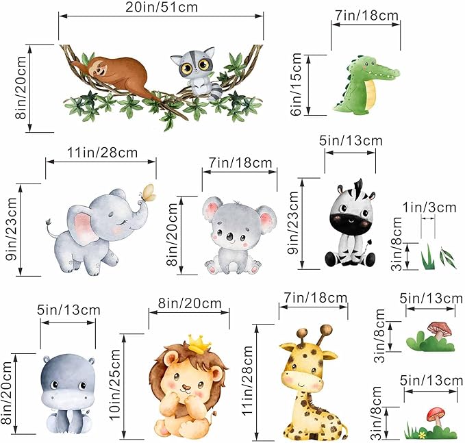 Stickers Decorativos de Animales Bebé Selva - Elefante León Tigre Jirafa miniatura 2
