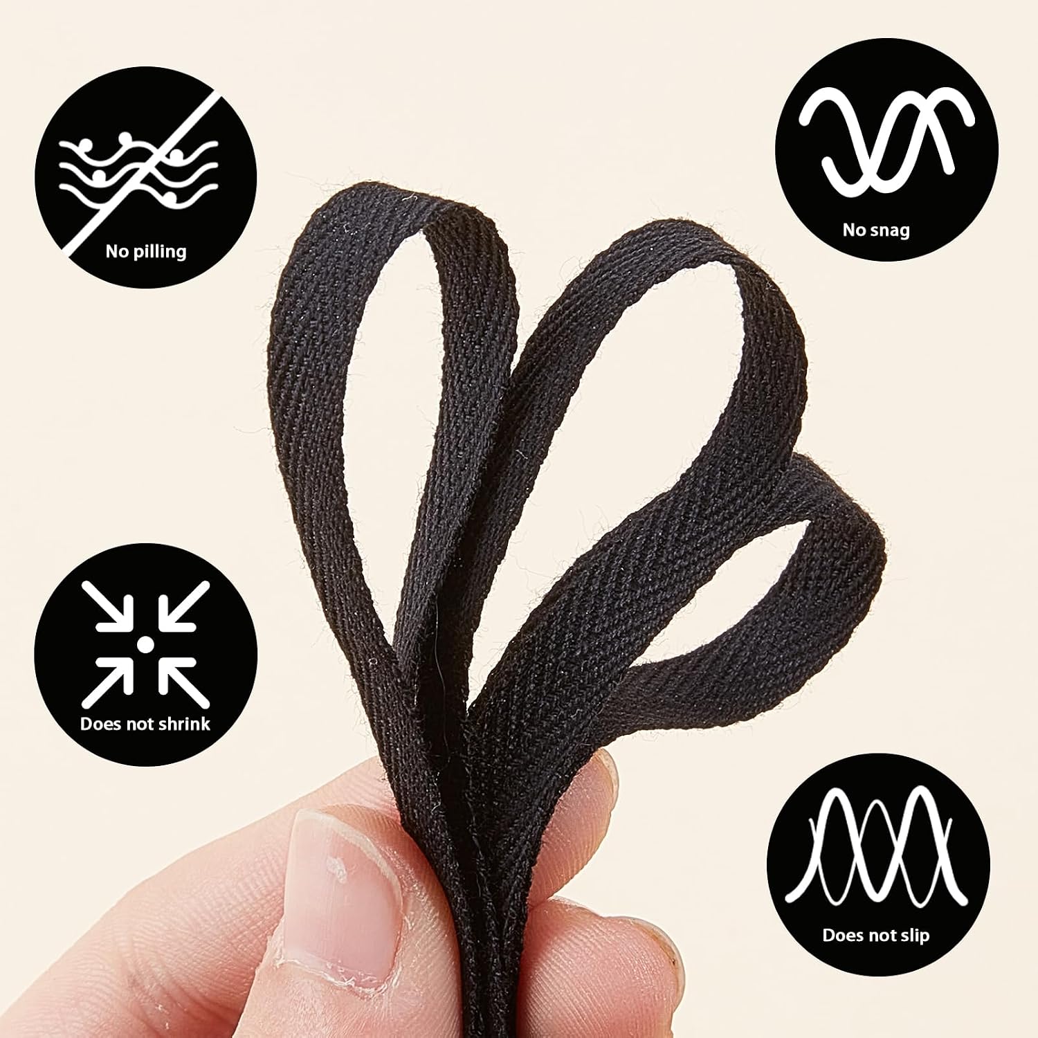 Black Flat Replacement Cotton Cords, 25 Yard Soft Drawstring Replacement Cord, 8mm Wide Rope Cords Roll for Hoodie Sweatpants Shorts Pants Strap Garment