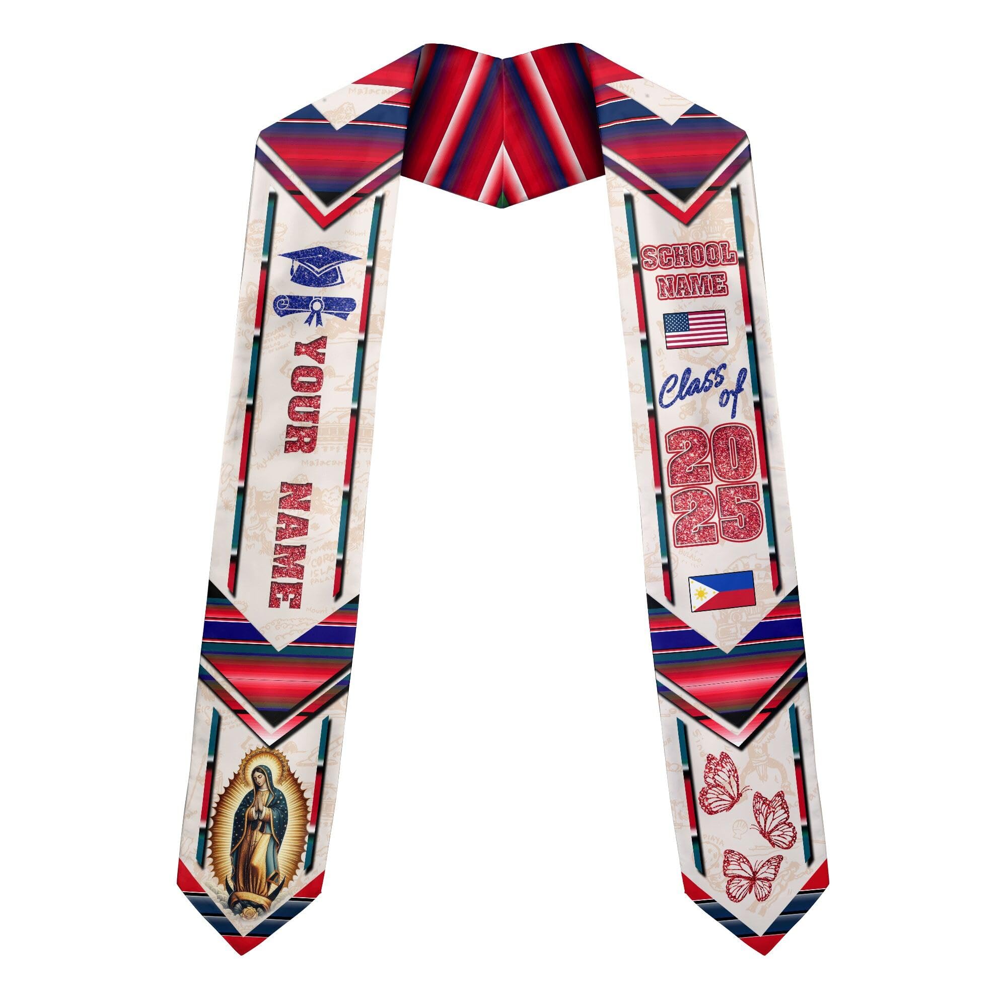 MonkeyVan Personalized Graduation Stole for Filipino Senior, Philippines Flag Graduation Sash Class of 2025 Grad Gifts S269