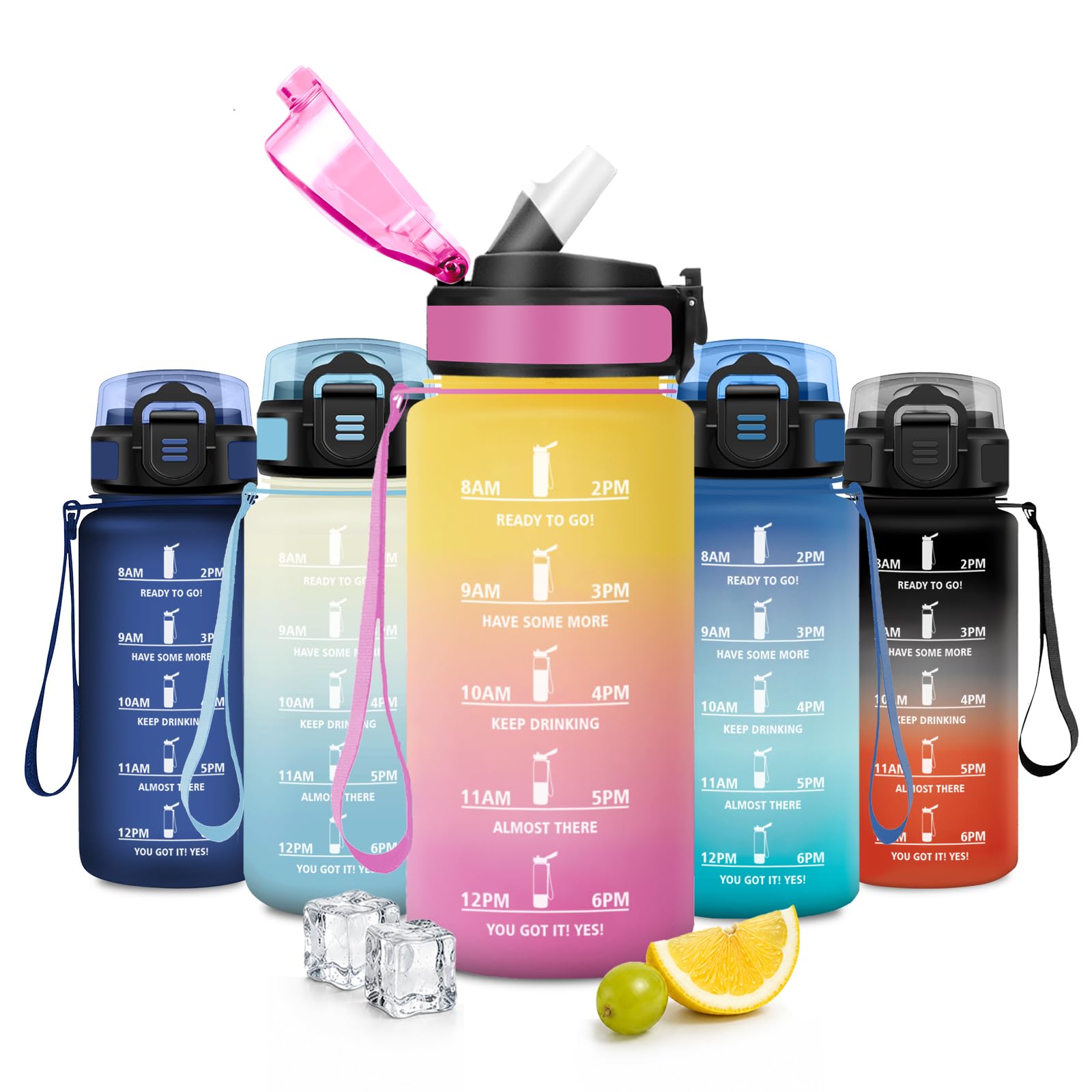JAPORIA 500ml Water Bottle with Straw, Motivational Water Bottle, Time Scale Water Bottles, Leak Proof, Reusable for Outdoor, Yoga, Travel