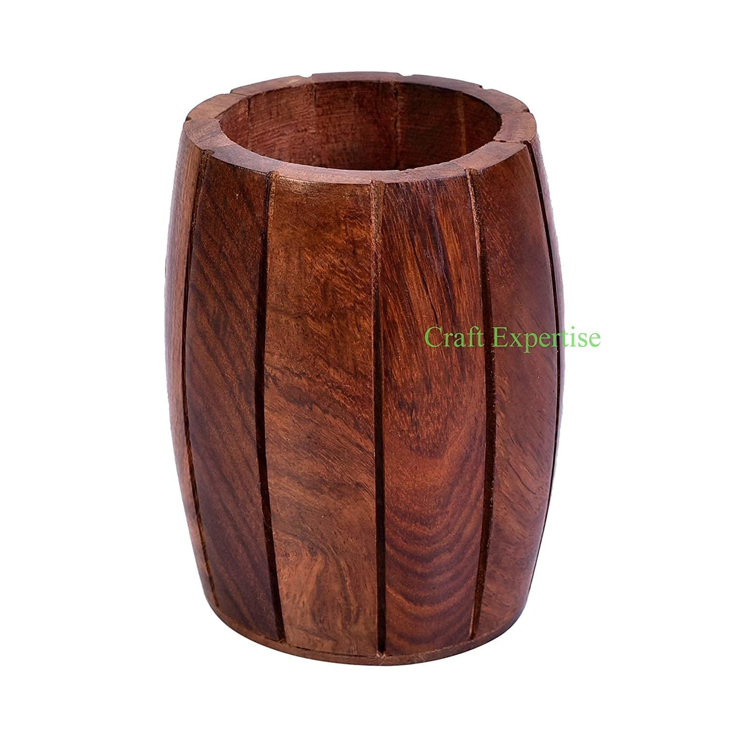 Craft Expertise "Wooden Spoon Holder Cutlery Stand - Pack of 2, Polished Barrel Shape Kitchen Organizer, Brown, Medium Size, Wooden Caddy, 3x3x5 Inches 2