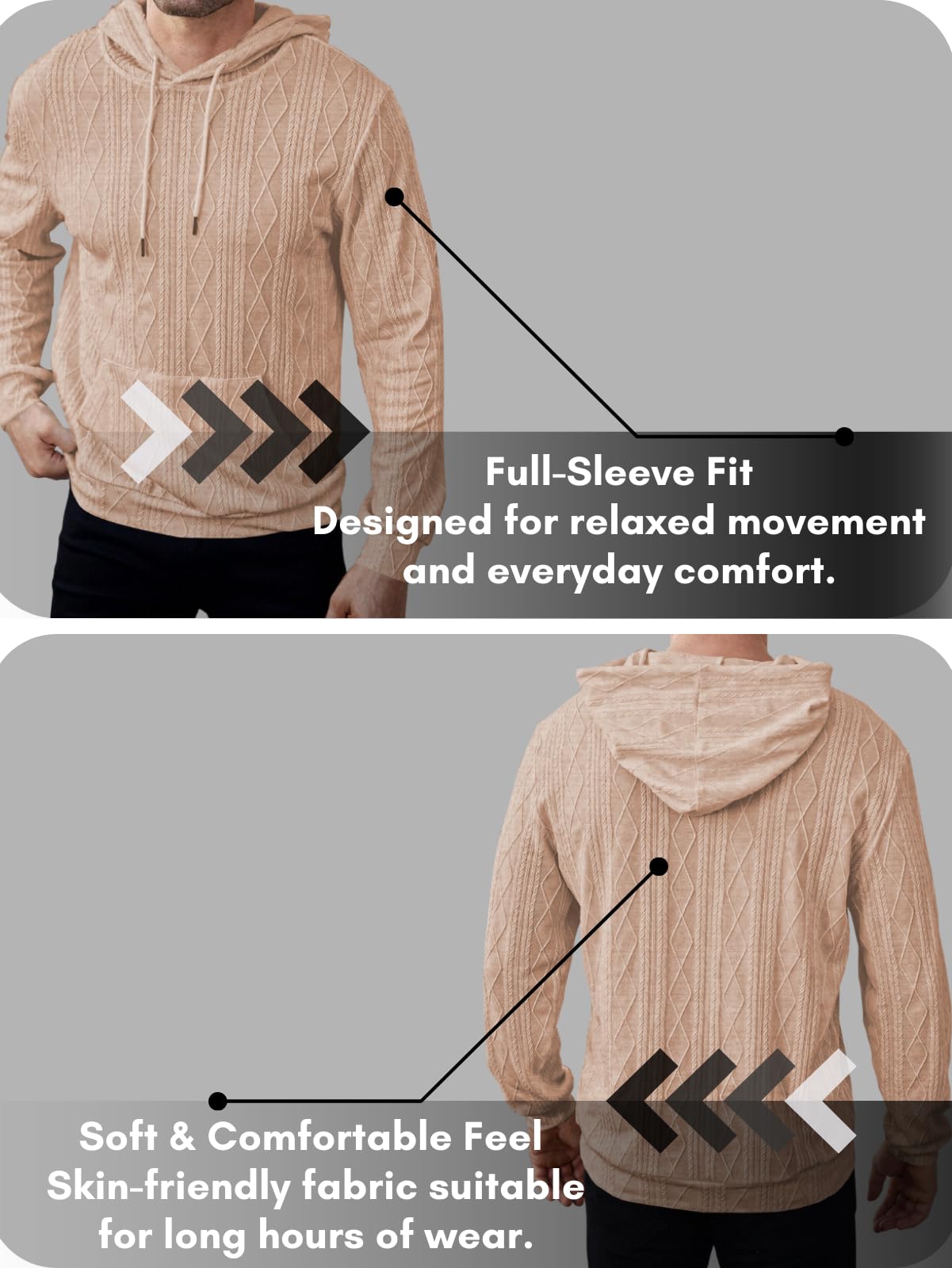 Leriya Fashion Męska bluza z kapturem | Elegancka bawełniana bluza z kapturem | Męska czarna ciepła bluza z kapturem | Męska bluza z kapturem | Kieszeń kangurka ze sznurkiem