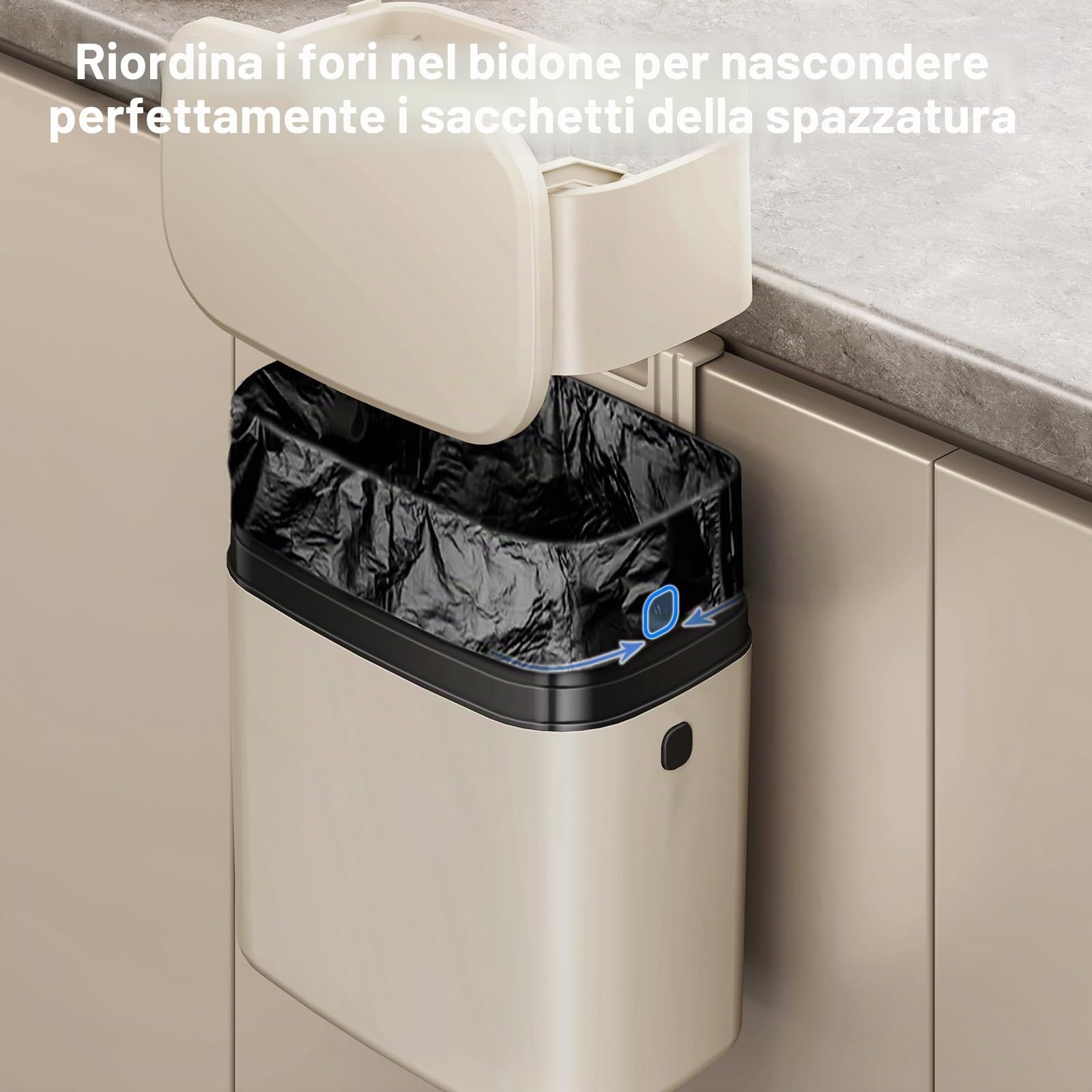 Mustorn Pattumiera Da Appendere, 7L Pattumiera Sottolavello Montaggio A Parete Secchio Spazzatura Cestino Spazzatura Cucina Bidoni Spazzatura Salvaspazio Impermeabile E Antiodore(Bianco)