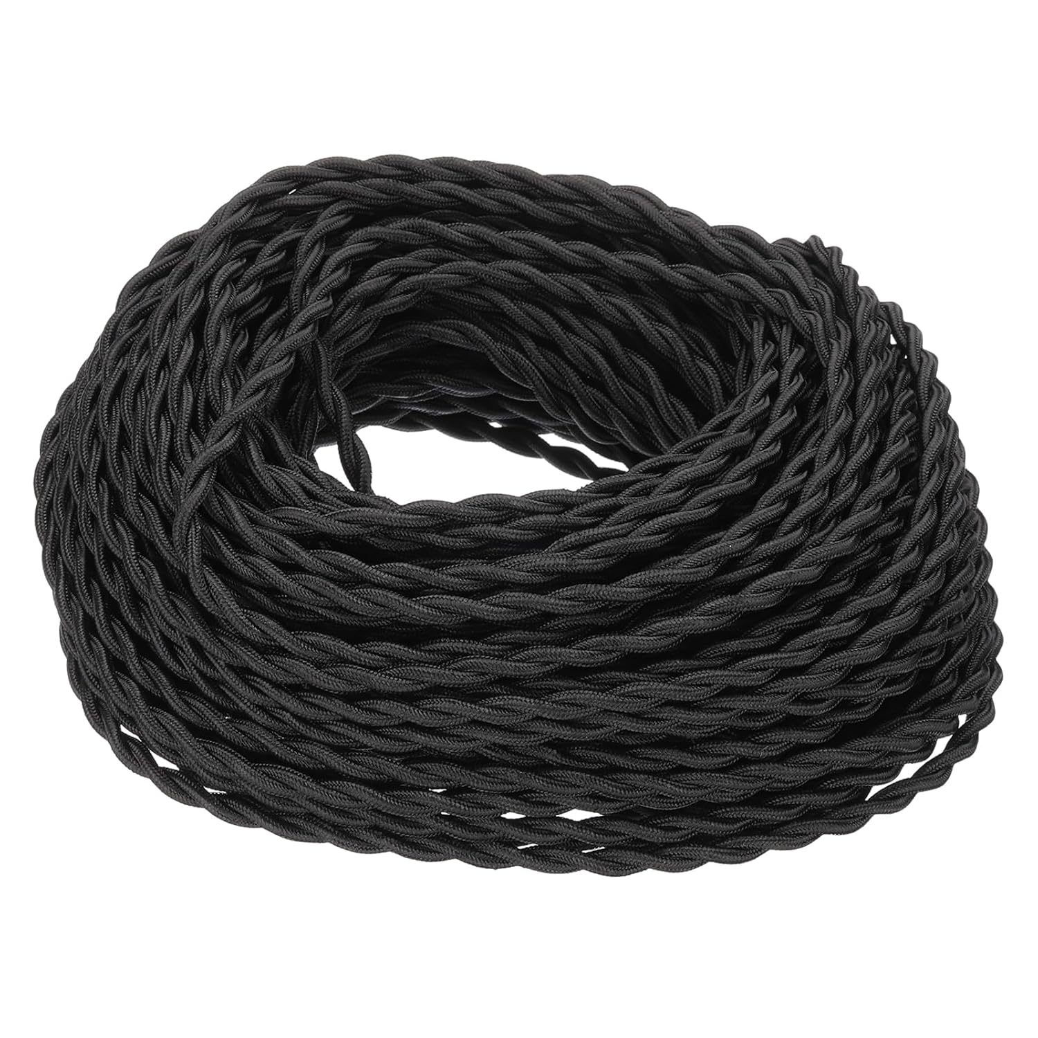 PATIKIL 100 ft Twisted Cloth Covered Wire, UL Listed 18AWG 2-Conductor Vintage Cloth Covered Lamp Cord Replacement Cord for Pendant Light Bulb Industrial DIY Project, Black