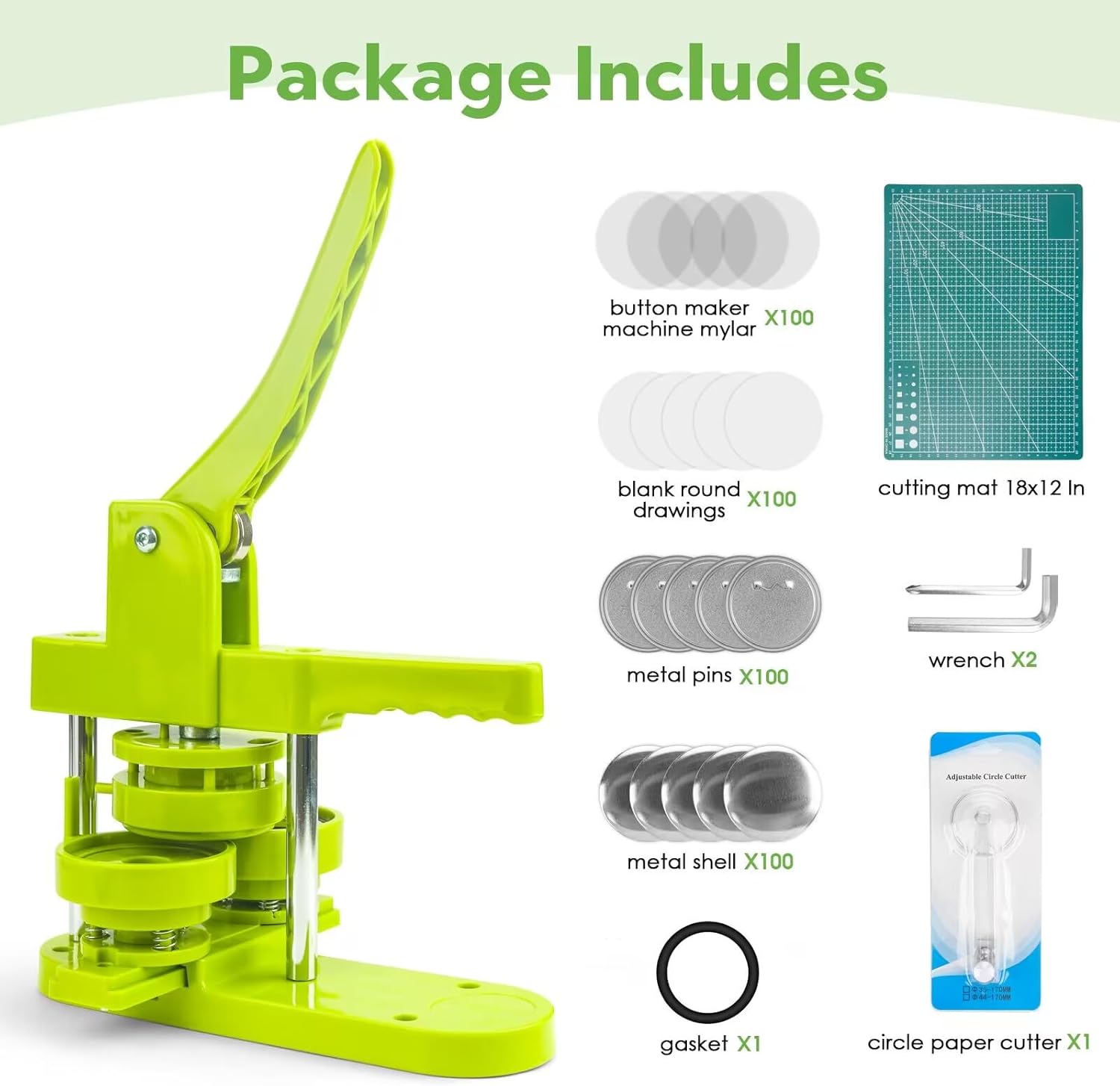Button Maker Machine 58 MM 2.25” Pin Badge Maker Machine Multiple Size Interchangeable Die Molds with Cutting Mat Circle Cutter Refills for DIY Button Badge
