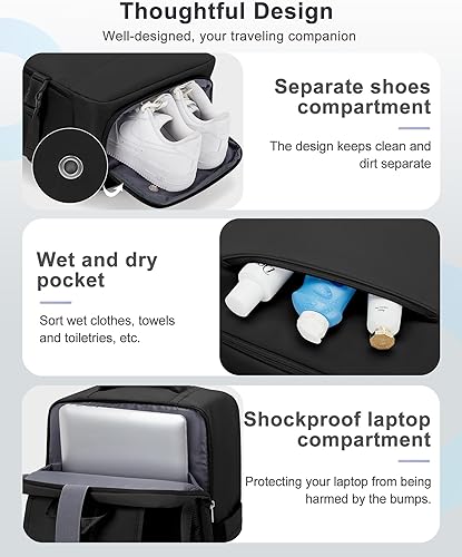 Miniatura 8 de VECAVE Mochila de viaje para laptop, mochila aprobada para vuelos,Mochila deportiva para universidad casual, A-negro-3, Mochila casual