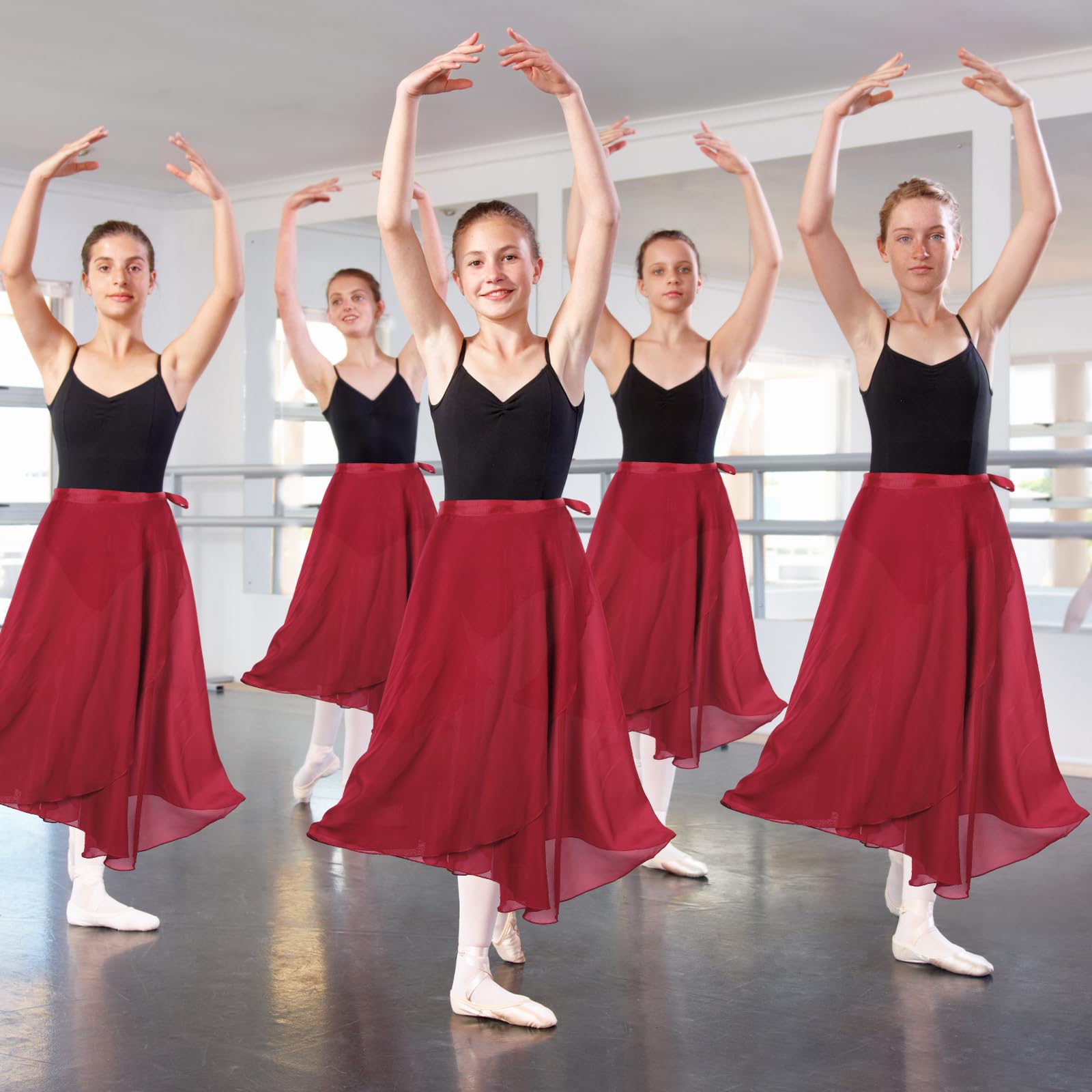 Lusofie Gonnellino Danza Classica Donna Lunga Trasparente da Ballo Avvolgente in Chiffon Bordeaux con Cintura Regolabile - Gonna Tulle Adatta a Tutti i Tipi di Danza e Halloween