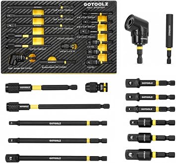 14PC Impact Socket Adapter Set, 1/4" 3/8" 1/2" Square Drive Converter, Quick Release Magnetic Drill Bit Extension Rod, 360 Swivel Universal Joint & 105 Right Angle Drill Attachment