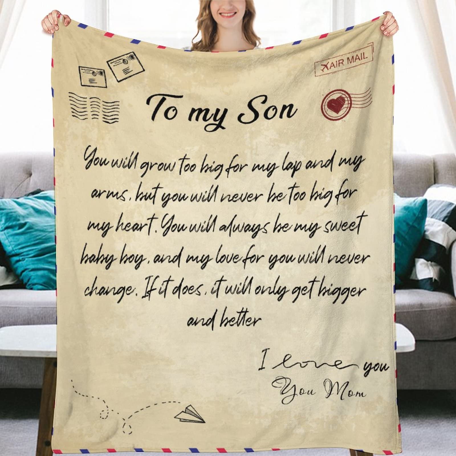 Couverture en flanelle You Will Grow Too Big plaid touché doux cadeau touchant fils