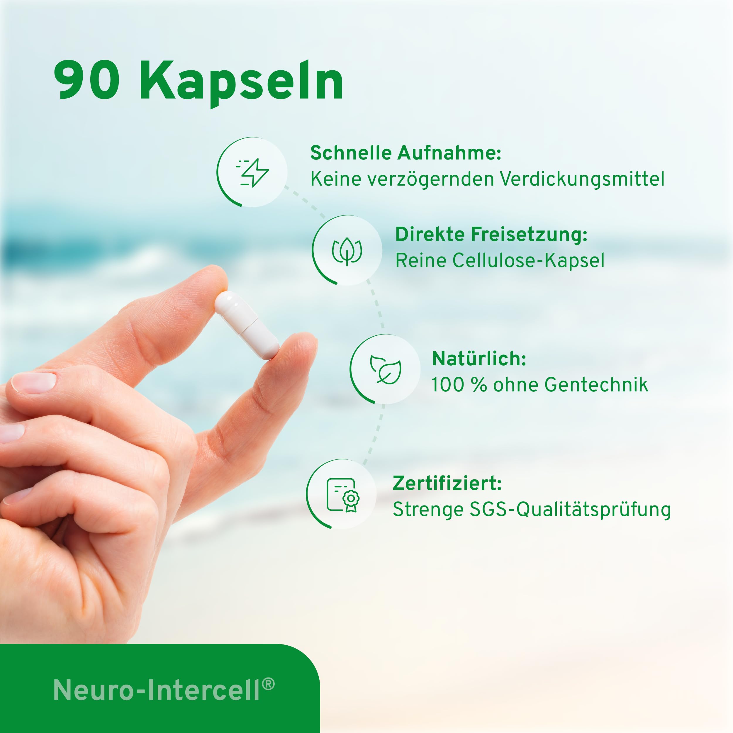 Neuro-Intercell® Vitamin B Komplex (90 Kapseln) - Hochdosiert für Nervensystem & Konzentration - Mit Ginkgo Biloba, Cognizin® Citicolin & Phosphatidylserin - Aktives B12 (Methylcobalamin)