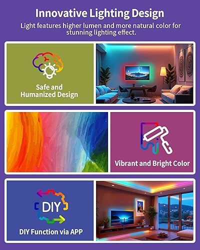 Miniatura 3 de Tira de luces LED RGB+IC, luz LED Bluetooth inteligente para dormitorio, tiras LED que cambian de color con 44 modos de escena (6.6 pies)
