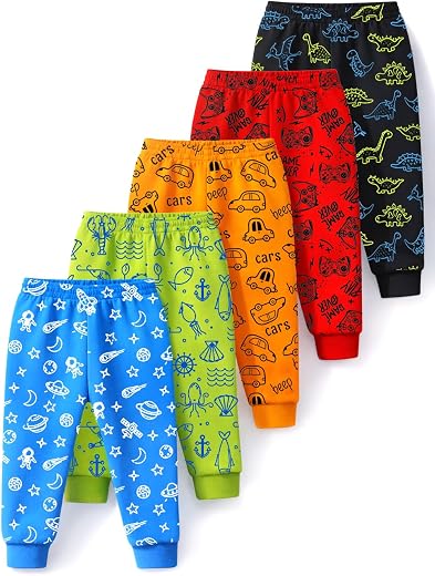 Trampoline Boys Pack of 5 All Over Printed Pajamas | Elastic Waistband Track Pants | Multicolor Casual Sports Lowers for Kids