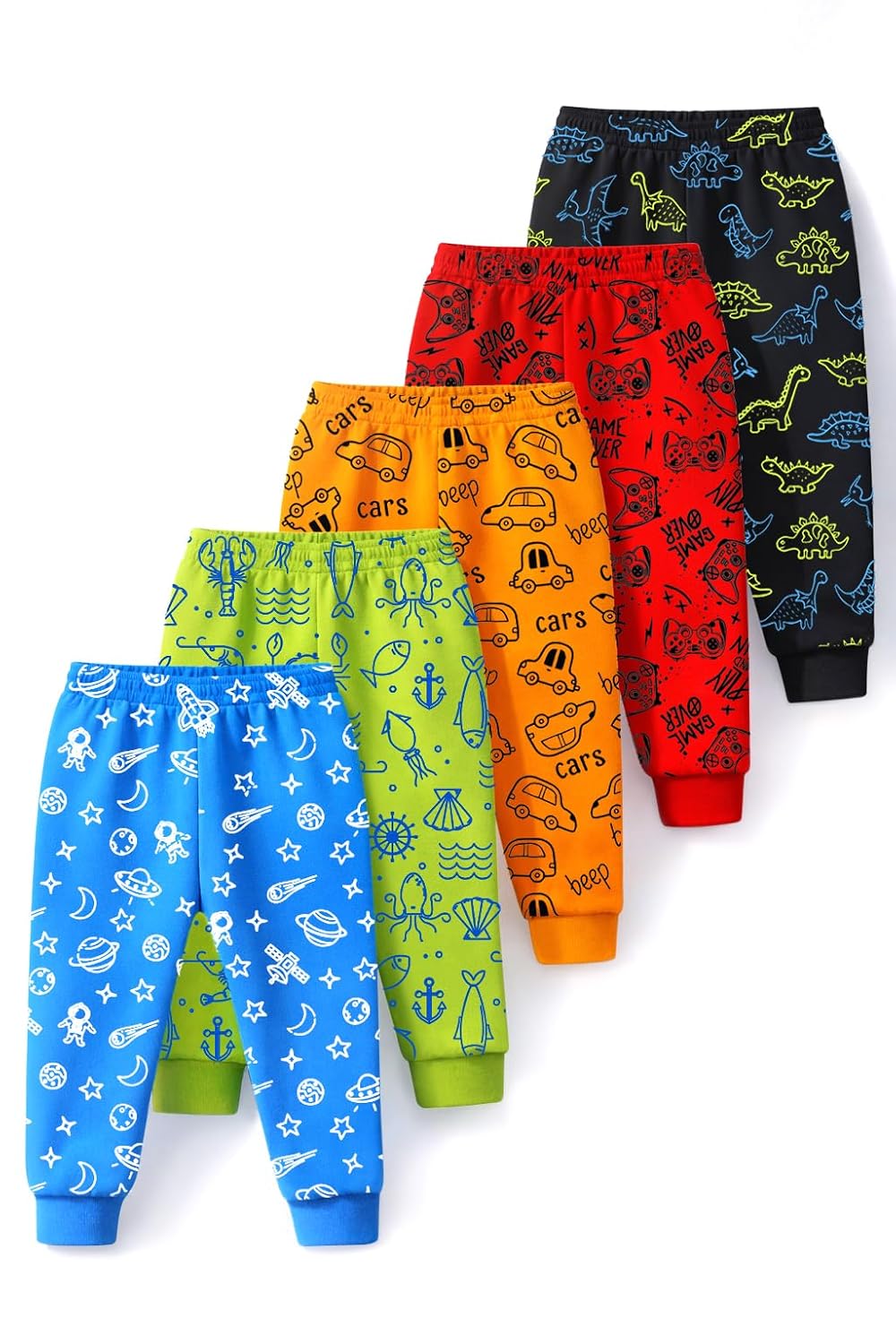 Trampoline Boys Pack of 5 All Over Printed Pajamas | Elastic Waistband Track Pants | Multicolor Casual Sports Lowers for Kids - Review, Price and Buying Guide