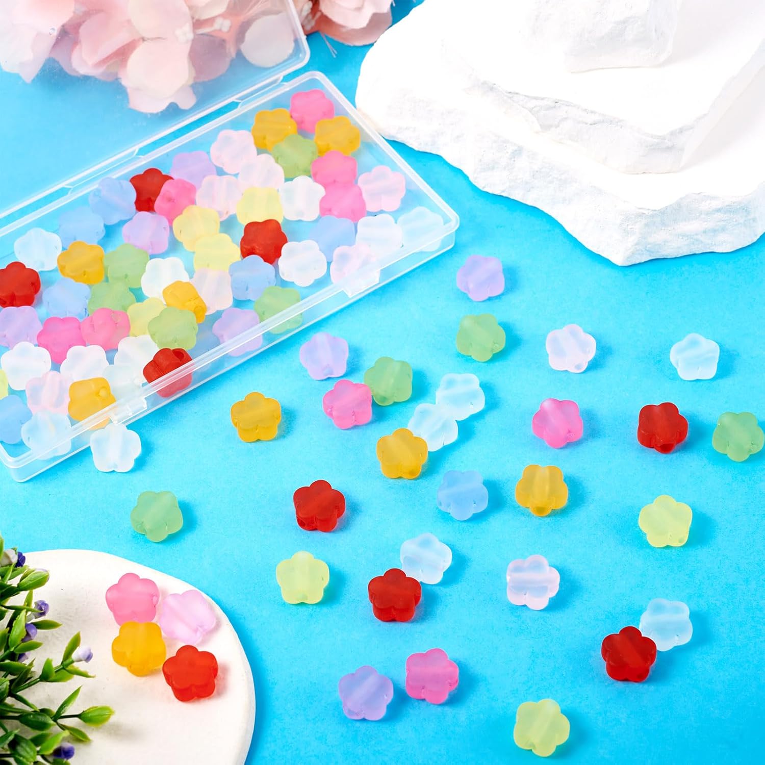 Craftdady Acrylic Flower Beads 100Pcs Colorful Blossom Loose Spacer Bead Cute 5-Petal Floral Beads Frosted Flower Shape Beads for DIY Craft Jewelry Making, Hole: 3 mm - Image 6