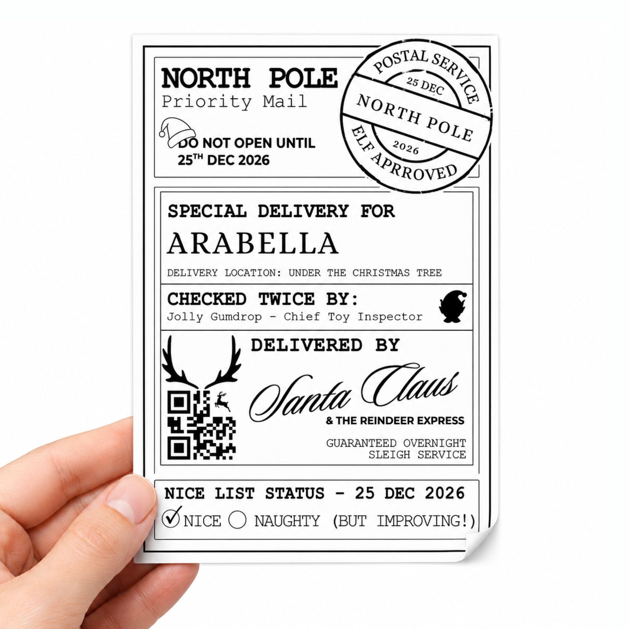 Personalised North Pole Delivery Labels, 4x6 Inch, Pack of 10