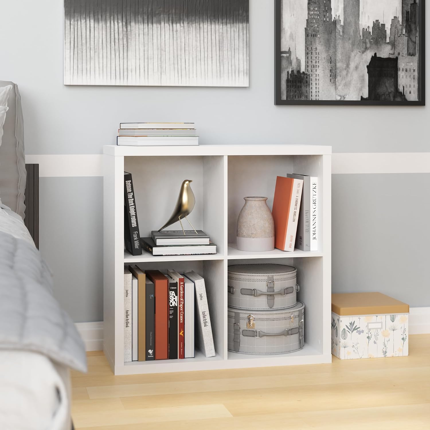ClosetMaid 4 Cube Storage Shelf Organizer Bookshelf with Back Panel, Easy Assembly, Wood, White Finish