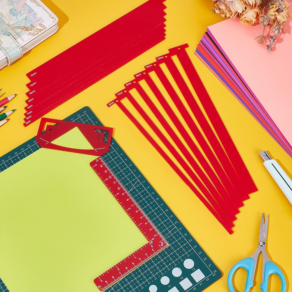 UNICRAFTALE 1 Set 17Pcs Flexible Acrylic Book Binding Ruler Set Book Binding Package Red Bookbinding Easy Scrapbooking Tool T-Shaped Rulers for Bookbinding Scrapbooking Handmade Tools Supplies