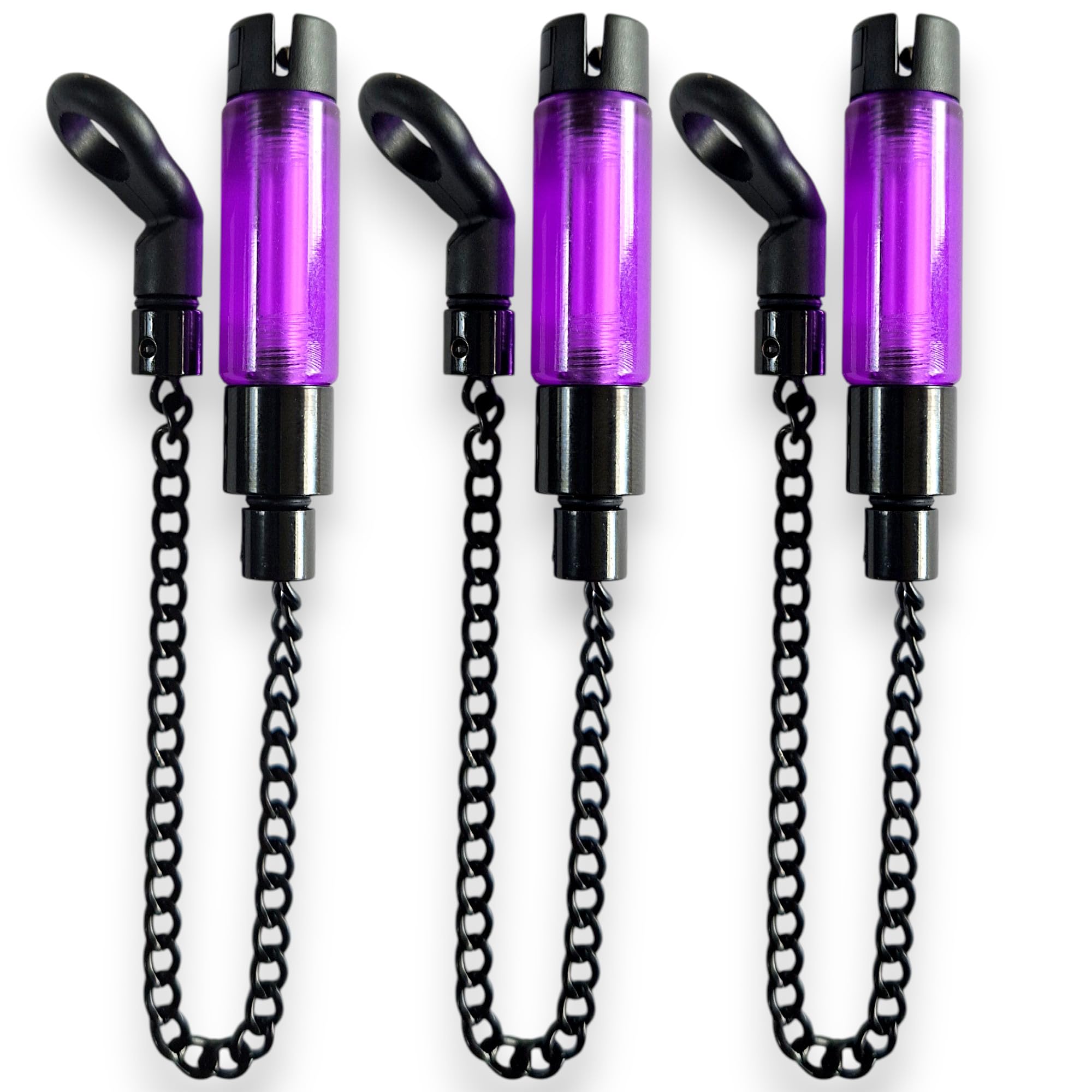 TJR Tackle 3 x Mag Pro Bite Indicators Bobbins with Magnetic Line Clip, Short 14cm Chain, For Fishing Bite Alarms (Translucent Purple)