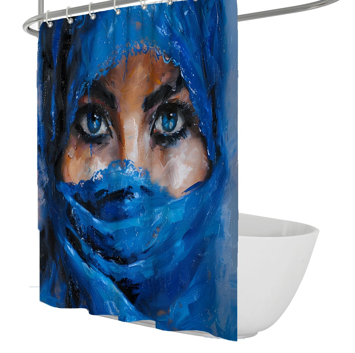 Mystische Frauenfigur Duschvorhang mit ausdrucksstarker Augenkunst Wasserdichter Polyester-Badevorhang für künstlerisches Badezimmer Maschinenwaschbares Blau 200 x 240 cm