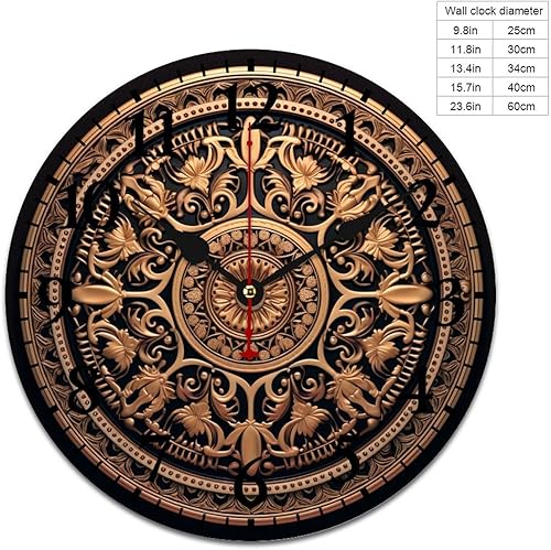 Miniatura 2 de Reloj colgante de madera con diseño de medallón marrón y negro, clásico, bohemio, mandala, elegante, funciona con pilas, silencioso, silencioso,
