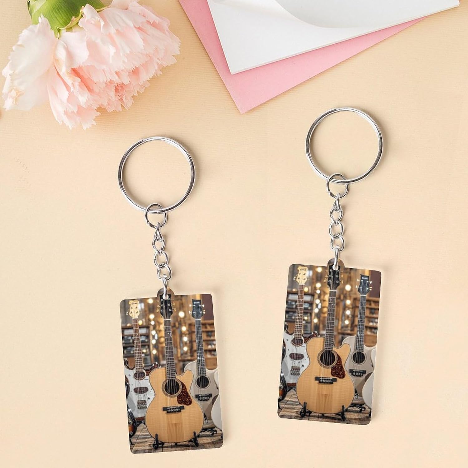 Guitar Bass Music Musical Instruments Keychain Personalized Acrylic Keychain Double Sided Rectangle Key Chains with Key Ring for Sublimation Keyring Backpack Pendant Keyring Kit Gift image 3