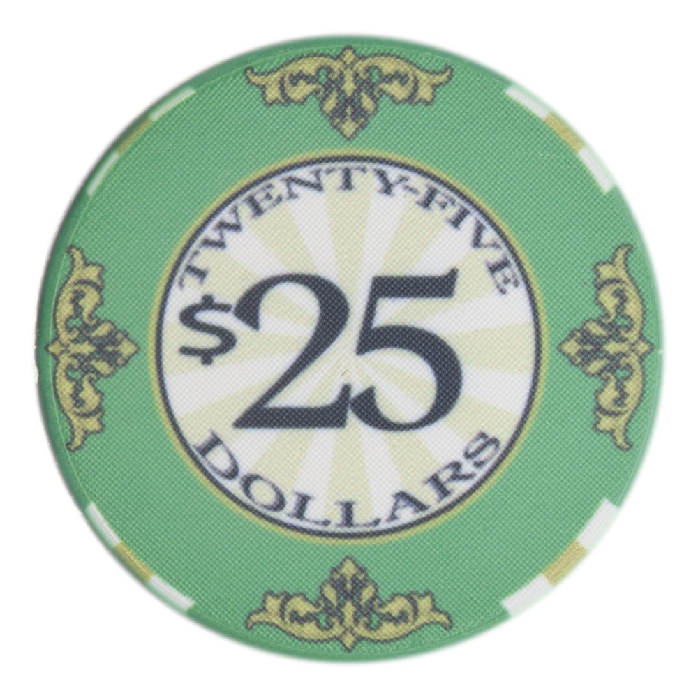 Brybelly Scroll Casino Grade Ceramic Poker Chip 10-Gram – Confezione da 50, Uomo Bambino Donna Unisex - Adulto, 25 Green