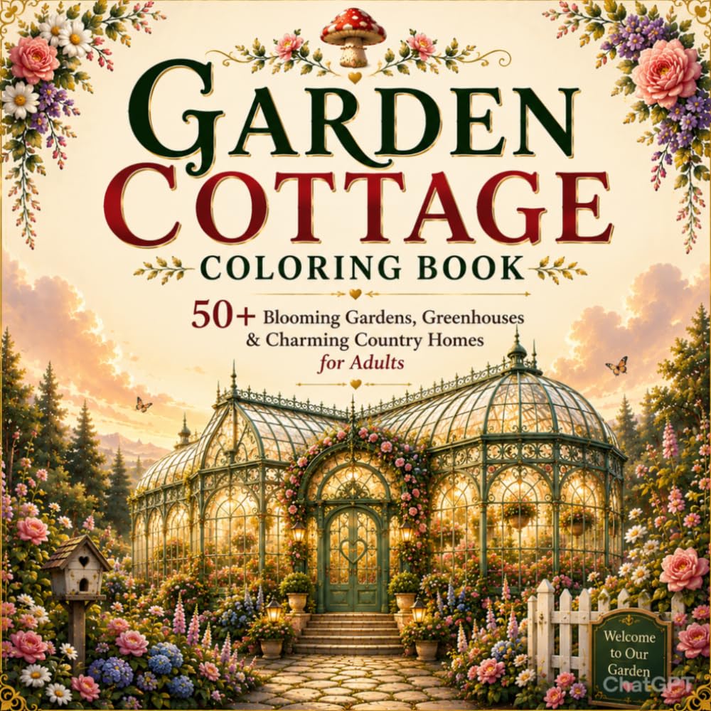 Garden Cottage Coloring Book: Beautiful Cottagecore Scenes of Blooming Gardens, Greenhouses, Flower Paths and Charming Country Homes for Adults (The ... Friends & Magical Gardens Coloring Books)