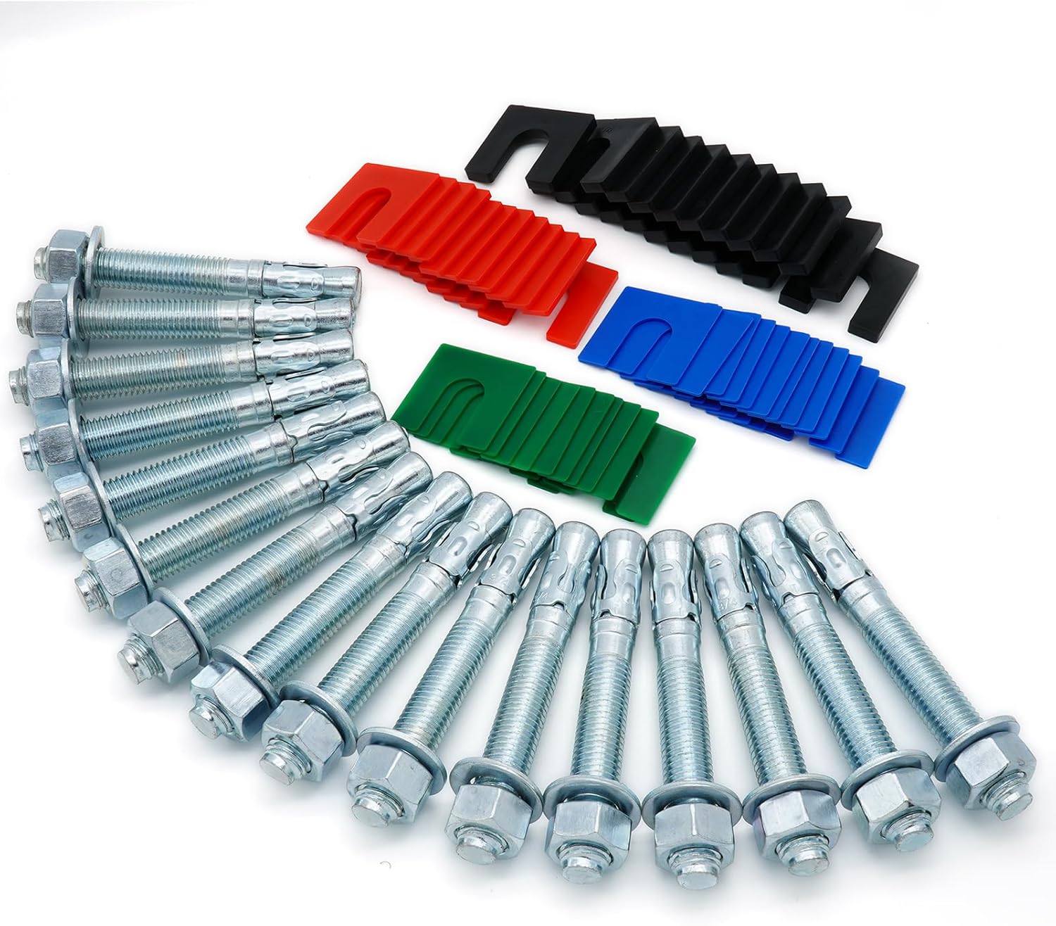64 Pcs Car Lift Install Kit Including 16 Pcs M20 (3/4") x 5-1/2" Wedge Anchor Bolts and 48 Pcs Leveling Shims (3/64" 1/16" 1/8" 1/4" Thickness) For 2 Post 4 Post Car Lift Leveling Installation