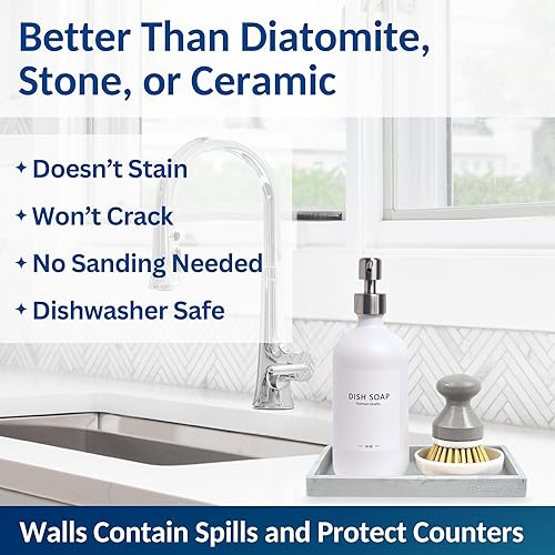 Miniatura 5 de Bandeja de encimera y tocador, pequeña bandeja de silicona de 7.7 pulgadas para botellas dispensadoras de jabón, soporte de esponja para organizador