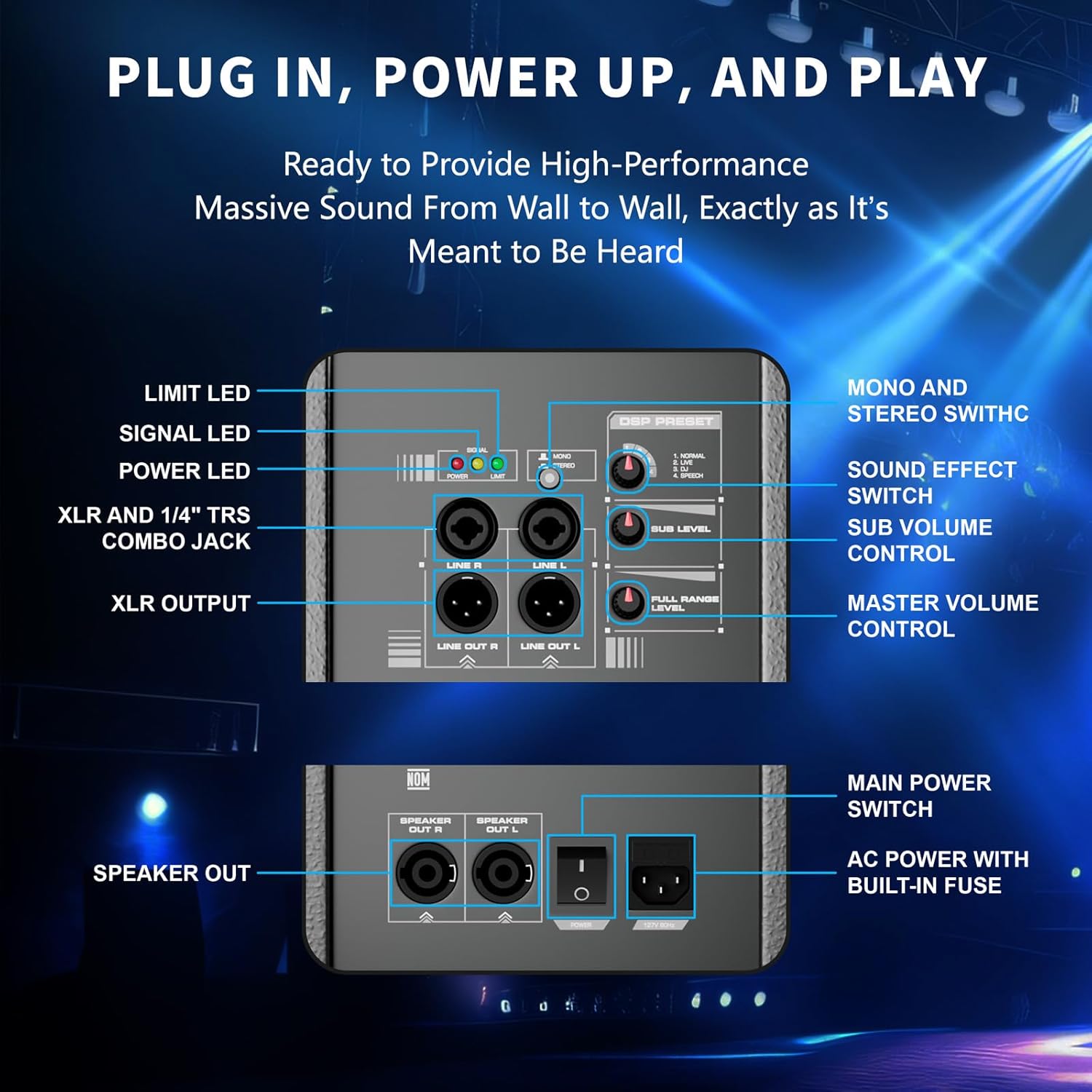 CAIXA218Pro 18" 4000W Powered Cabinets with 4 Line Array Speakers | Complete All-in-One Portable Sound System for DJs, Live Bands, Weddings & Outdoor Events