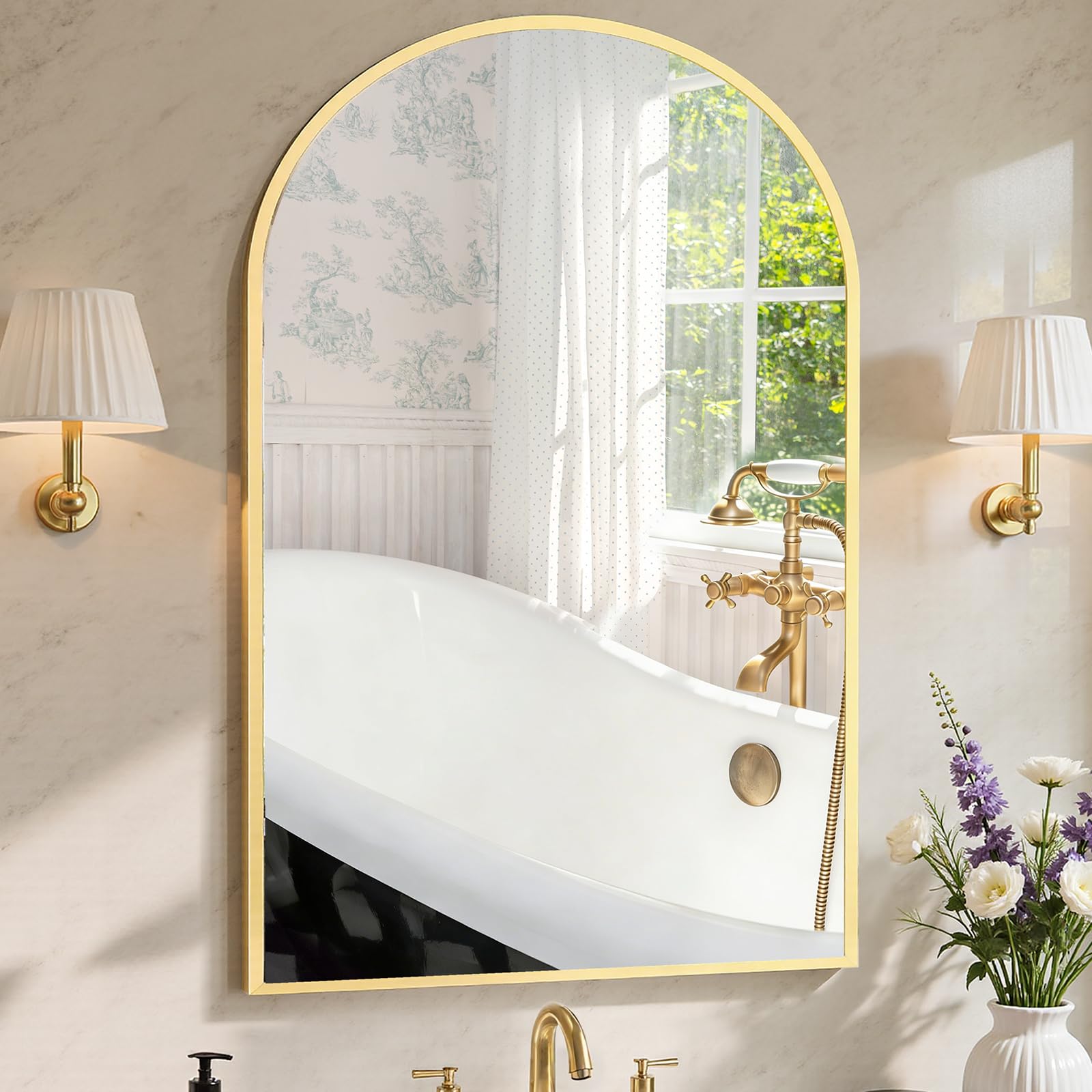 Sweetcrispy 24"x36" Arched Bathroom Mirror, Bathroom Mirrors for Over Sink