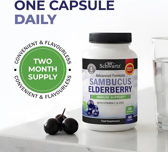 Elderberry Immune Support Supplements with Vitamin C & Zinc, 3-in-1 Formula