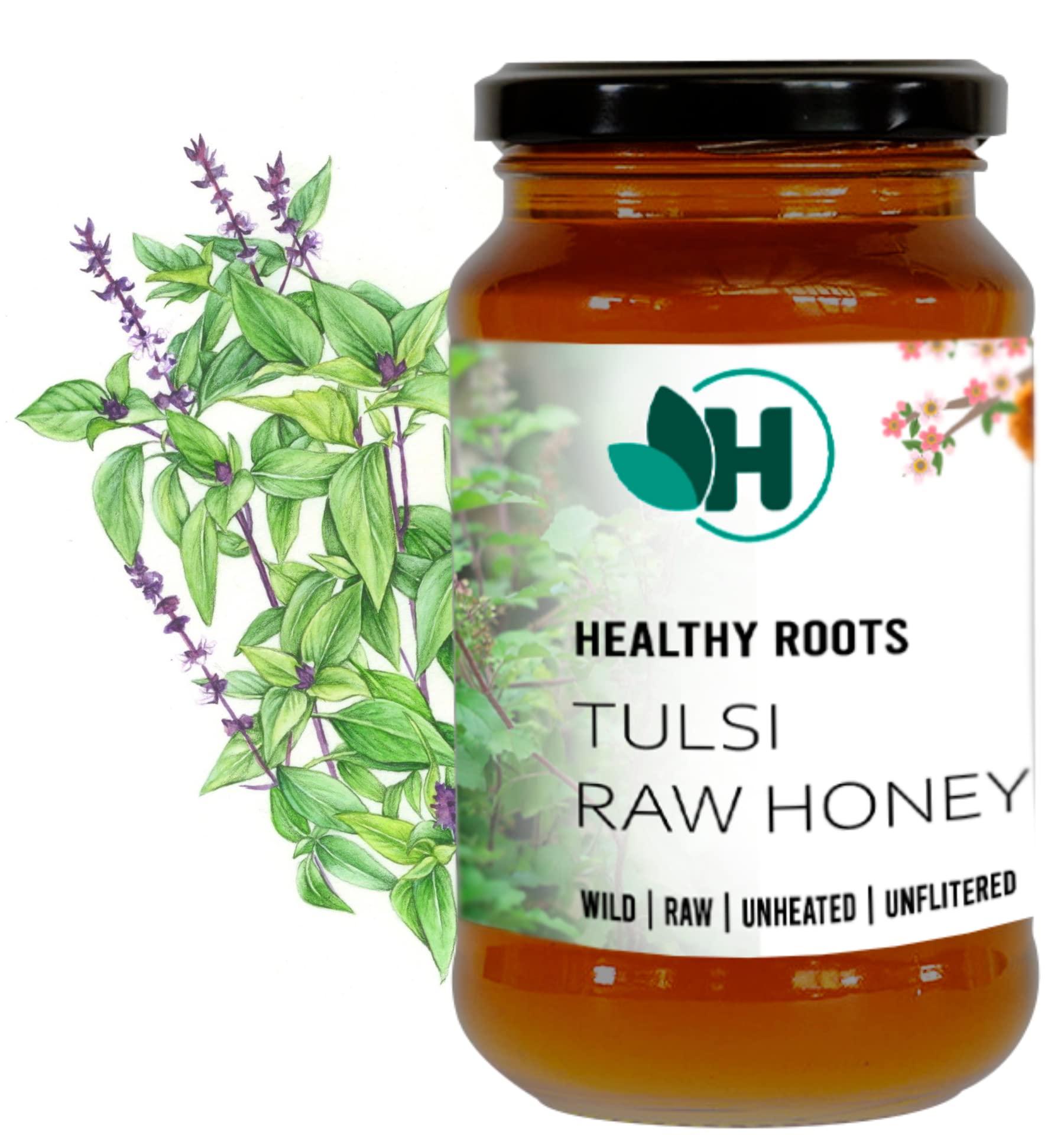 Healthy roots Tulsi Honey 1Kg- Organic Honey Raw Unprocessed (Pure Honey 100% Natural No Added Sugar) (1 kg)