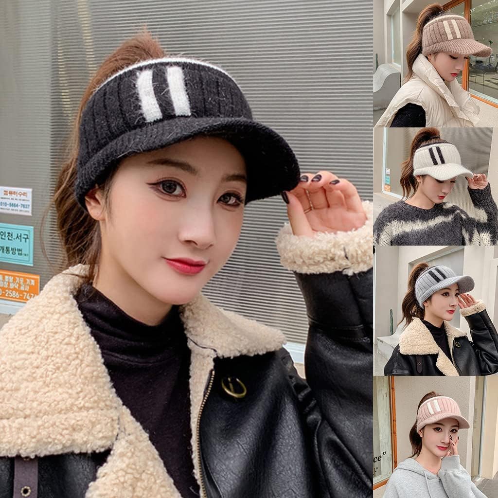 Baseball Cap,Fashion Handmade Knit Winter Outdoor Women Girl Warm Keeping Empty Top Wool Hat Color Matching Duck Tongue Hat Gray