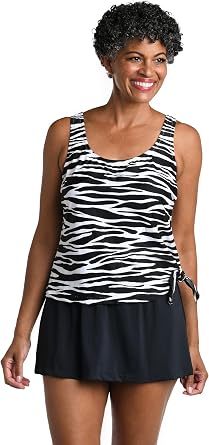 Scoop Neck Faux Tankini Swim Dress One Piece Swimsuit