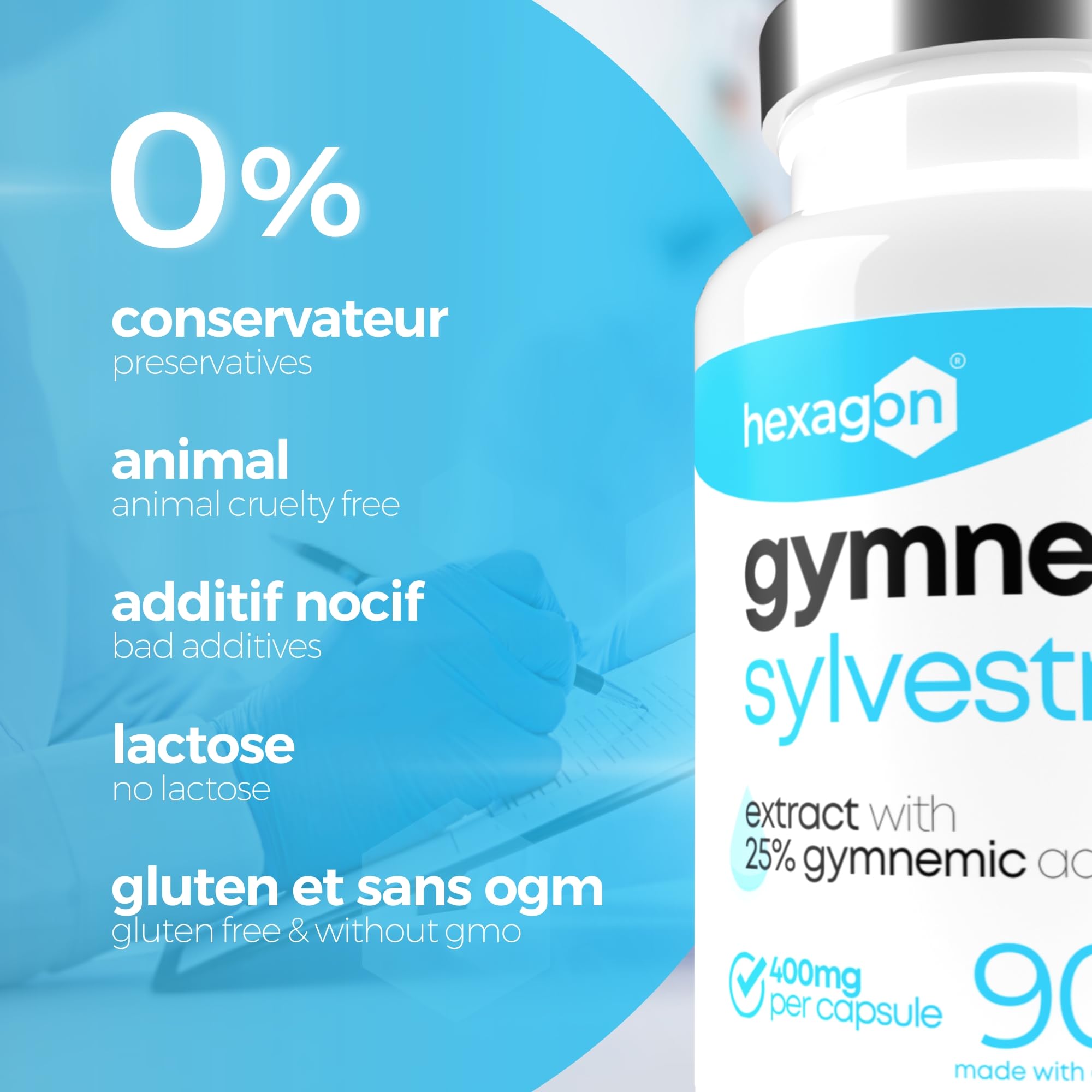 Gymnema Sylvestre 400mg - Jusqu’à +3 Mois de Cure - Soutien Naturel - Gestion des Envies Sucrées - Made in France - 90 Gélules Végétales - Vegan - Hexagon