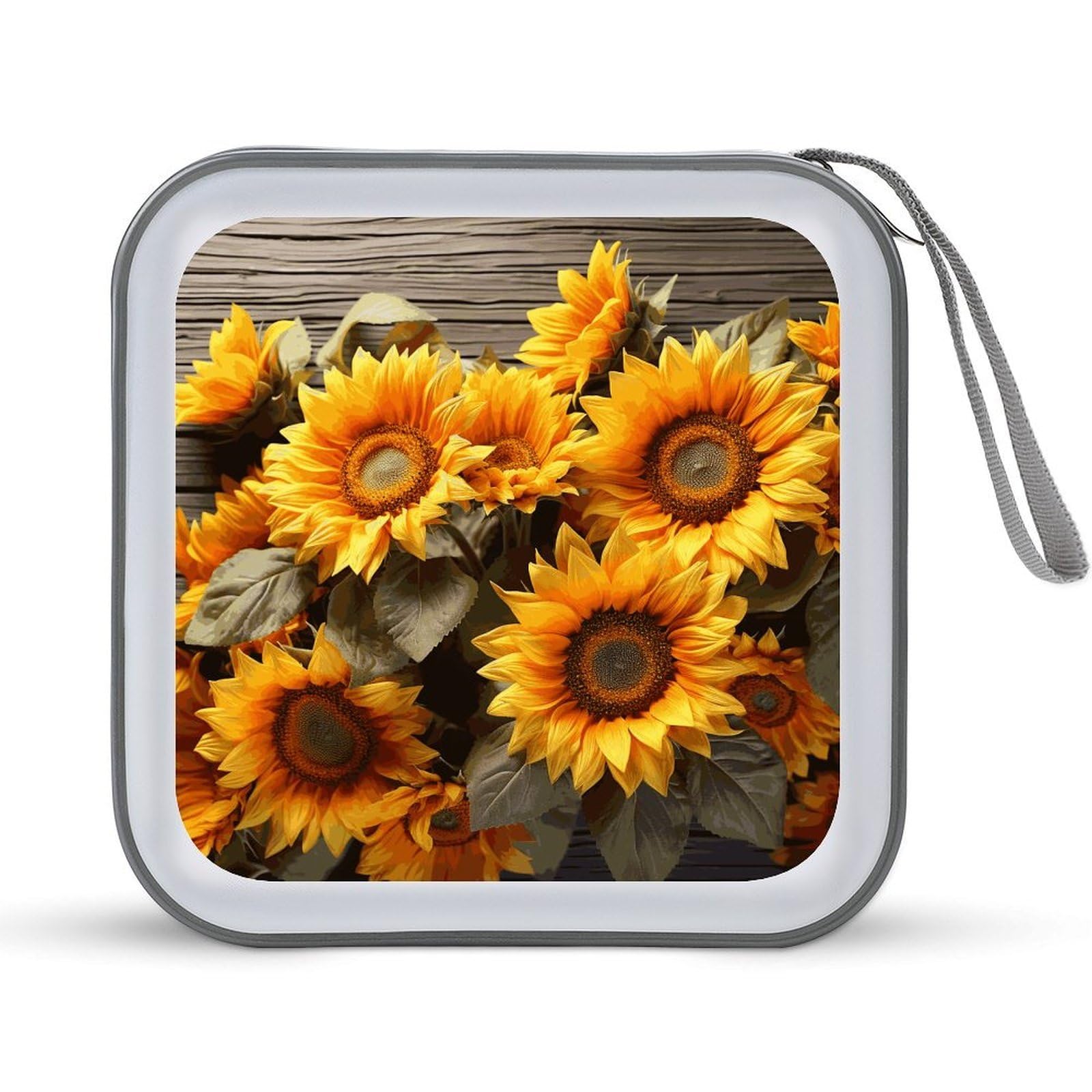 VstaDank Plant Theme Sunflower DVD Case 40 Capacity Protective Storage Organizer Binder Booklet Album Portable Disc Wallet Car CD Disc Holder Hard Plastic CD Case CD DVD Case Holder