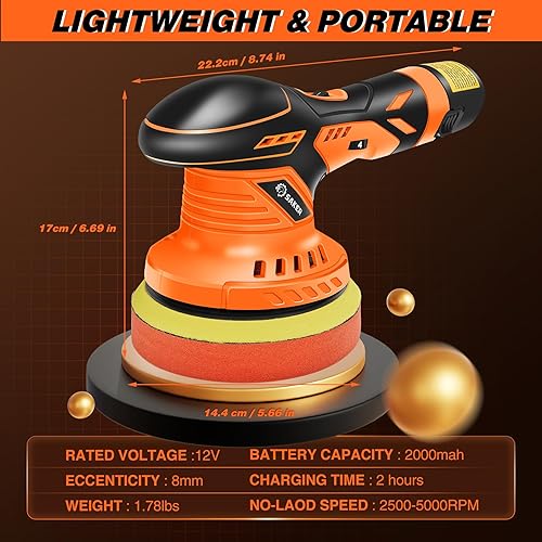 Miniatura 4 de Saker Pulidor de búfer inalámbrico, kit de pulido portátil de carga rápida de 6 pulgadas con 2 baterías de 12 V 2000 mAh, pulidor para detallar el