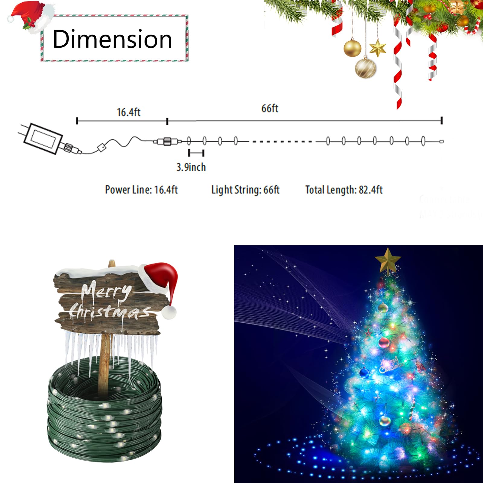 Battery Operated String Lights Color Changing Christmas Lights,4 In1 ...