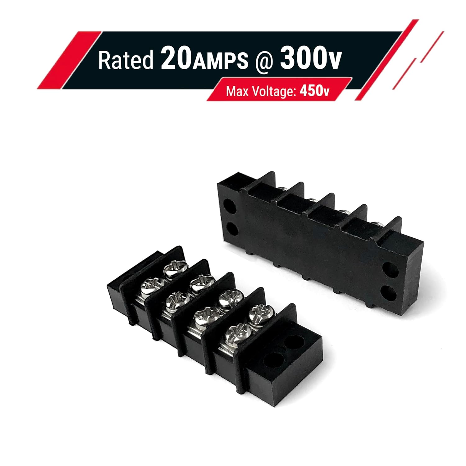 MGI SpeedWare 4 Circuit Double Screw Terminal Junction Block 300V/20A, Row Barrier Strip (10-Pack)