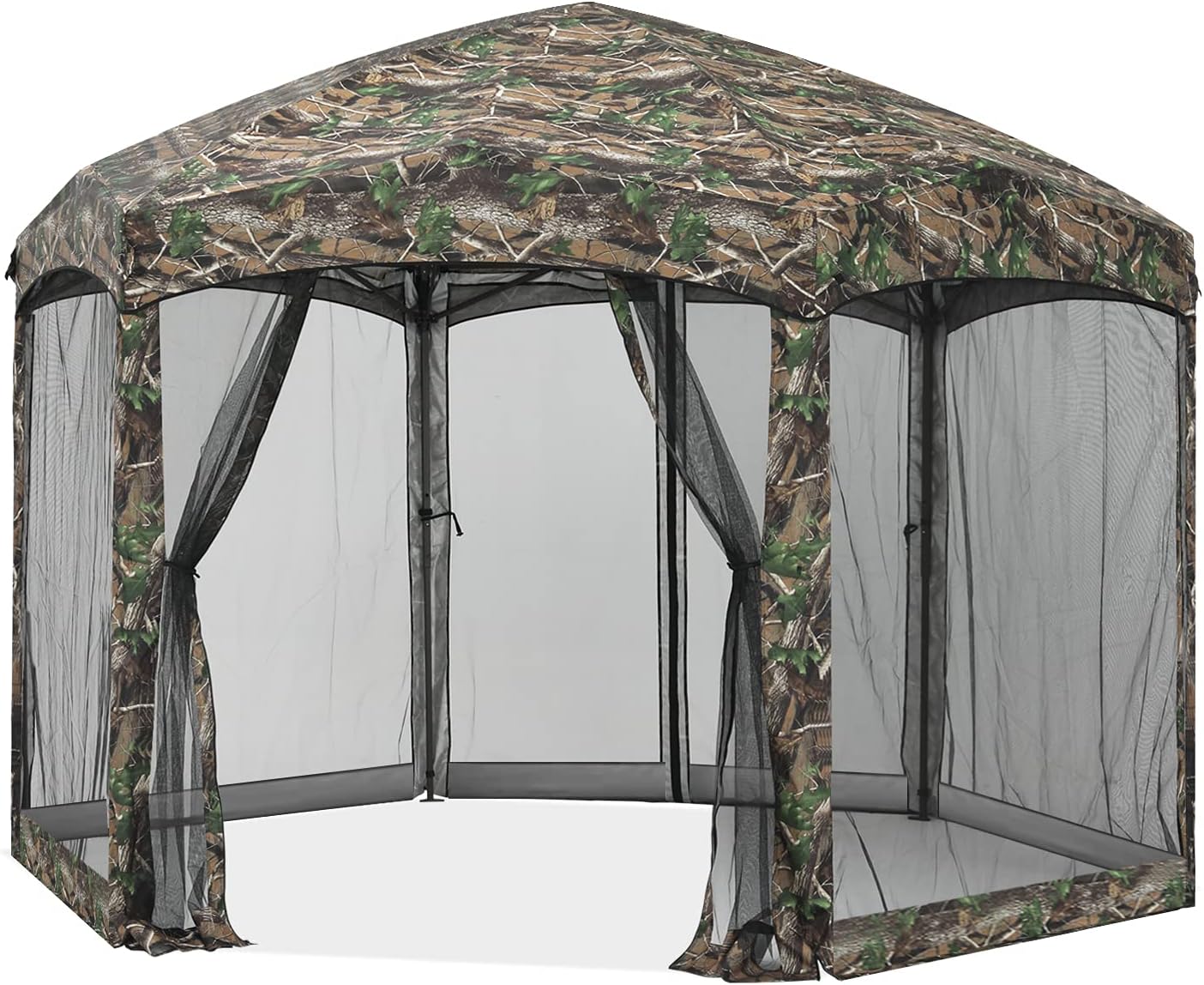 COOSHADE Pop Up Camping Gazebo 6 Sided Instant Screened Canopy Tent Outdoor Screen House Room(12x10Ft,Camouflage)