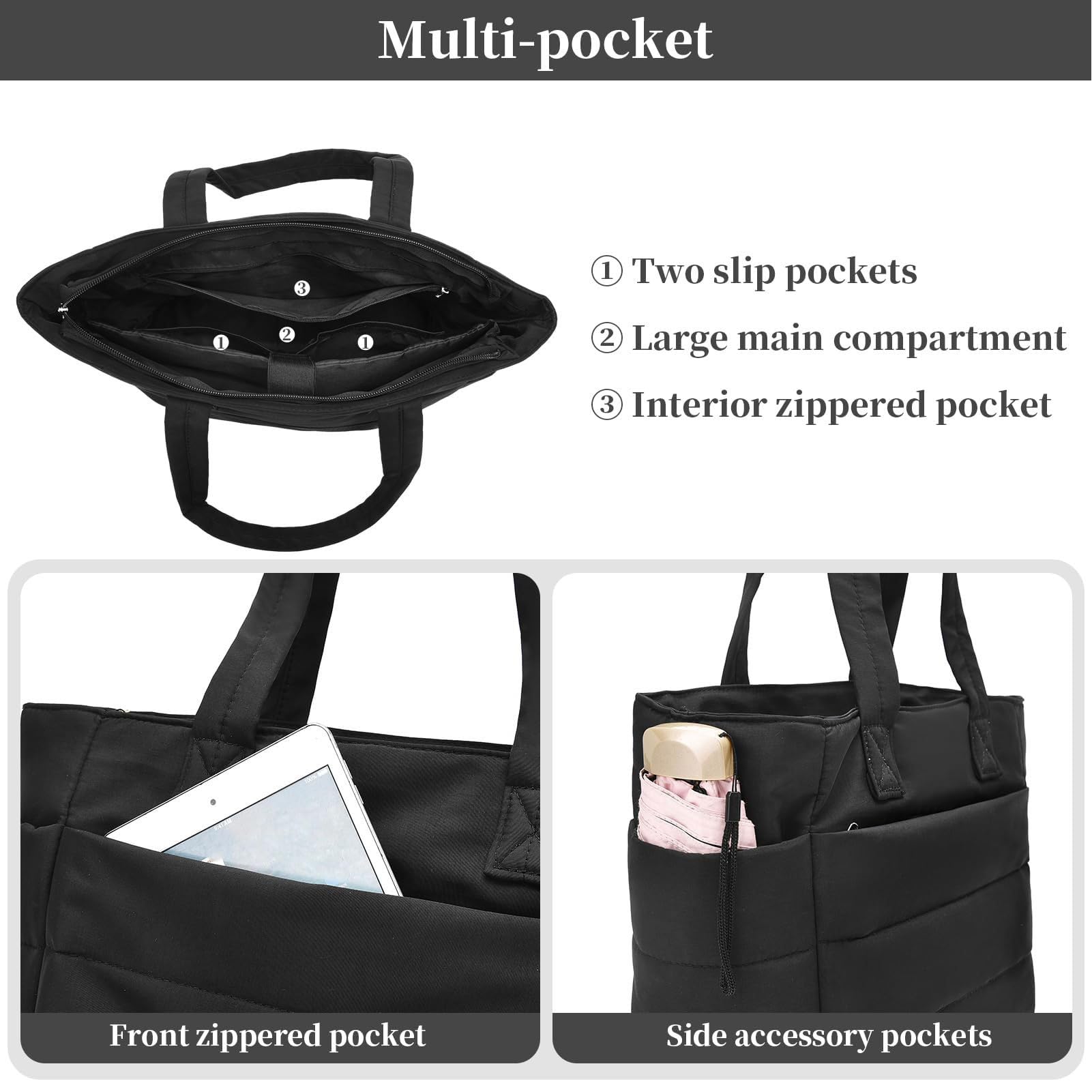 RiToEasysports Puffy Einkaufstasche, Leichtgewichtige Puffer Umhängetasche mit Großer Handtasche für Reisearbeiten Täglich Gebrauchen