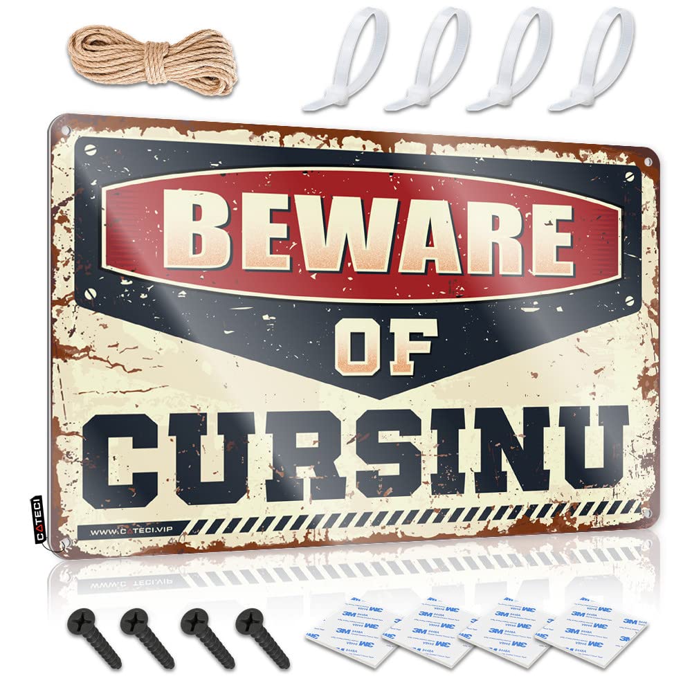 ZTBBDNQHA Funny Signs Metal Beware Of Cursinu Tin Sign Vintage Funny Tin Sign Bbq Signs Outdoor(30X40CM)