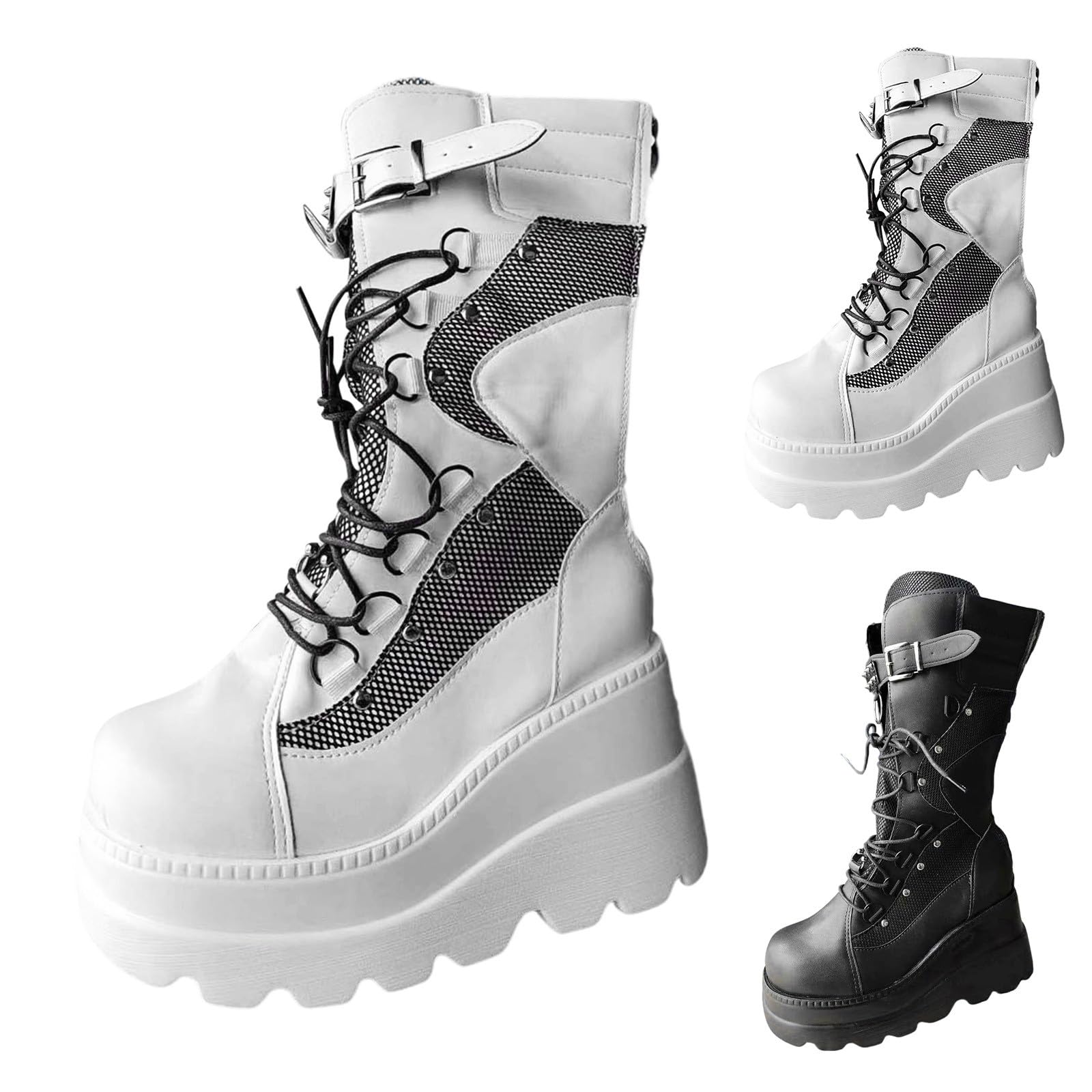 Botas por Encima de la Rodilla Botas de Plataforma a Media Pantorrilla con tacón Grueso y Punta Redonda Moda con Detalle Cremallera para un Uso cómodo y Elegante.